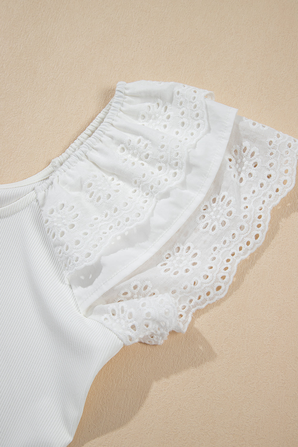 White Eyelet Ruffle Sleeve Slim Fitted Top eAura