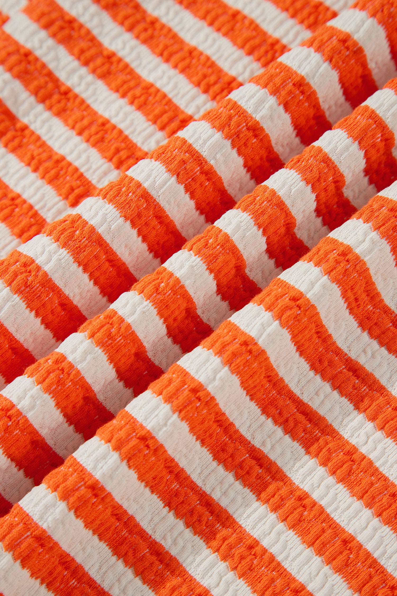 Striped Textured Stand Neck Oversized Long Sleeve Top – Orange Stripe