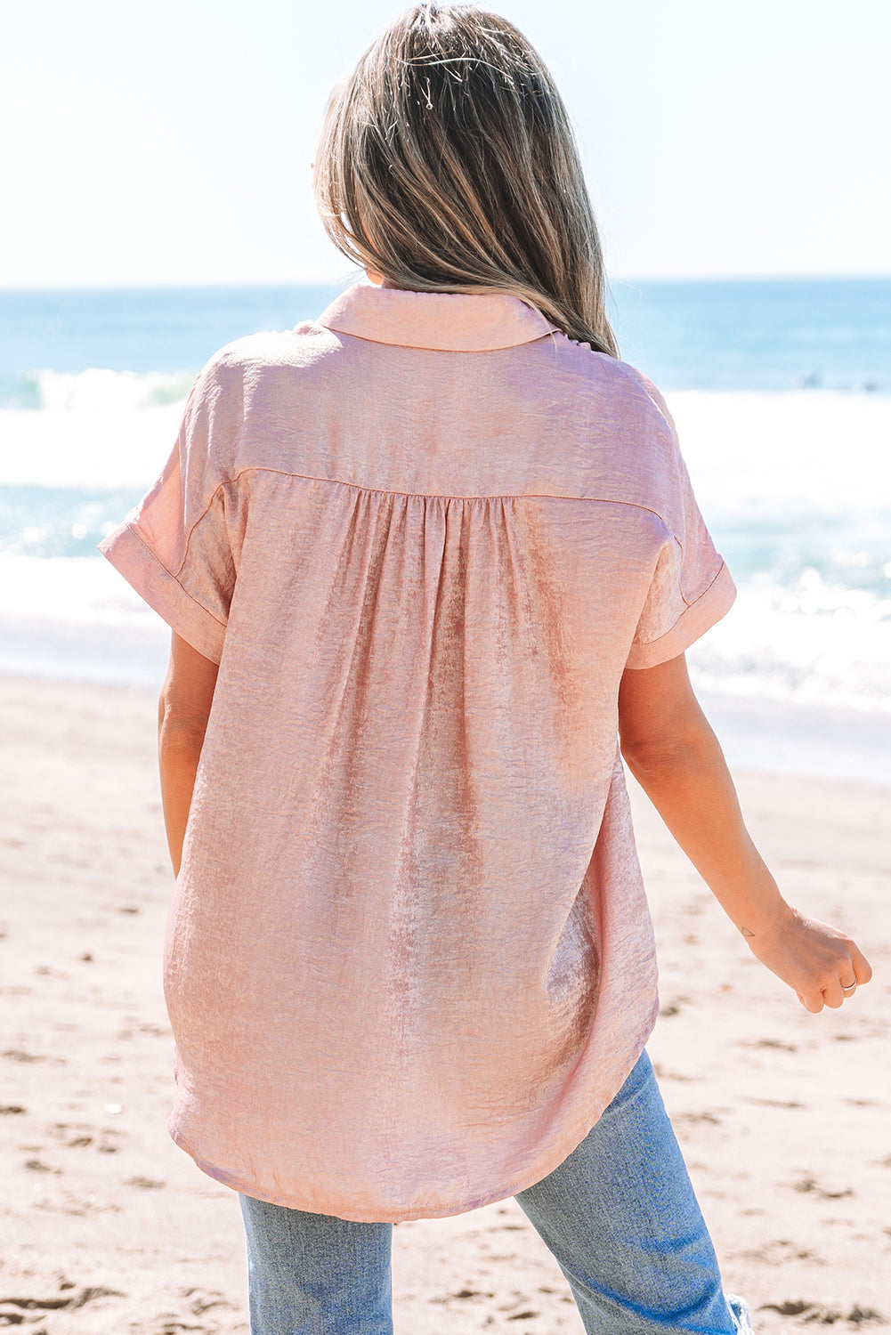 Delicacy Metallic Buttoned Loose Fit Short Sleeve Shirt eAura