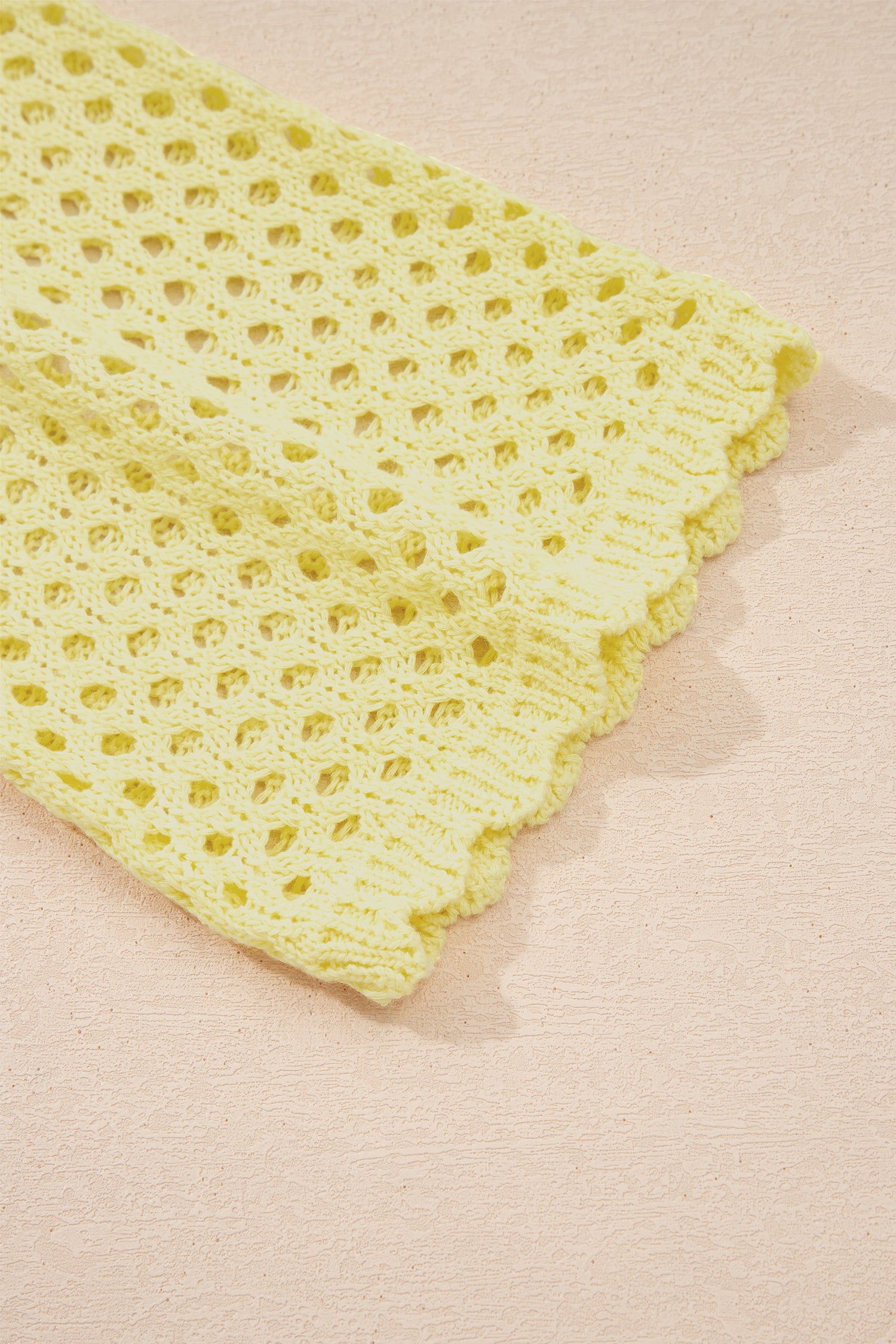 Scalloped Trim Hollow Out Knit Long Sleeve Top – Yellow Cream