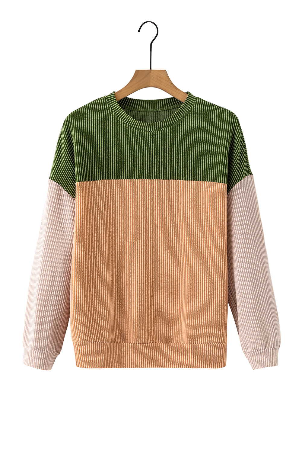 Multicolour Colour Block Long Sleeve Ribbed Loose Top eAura