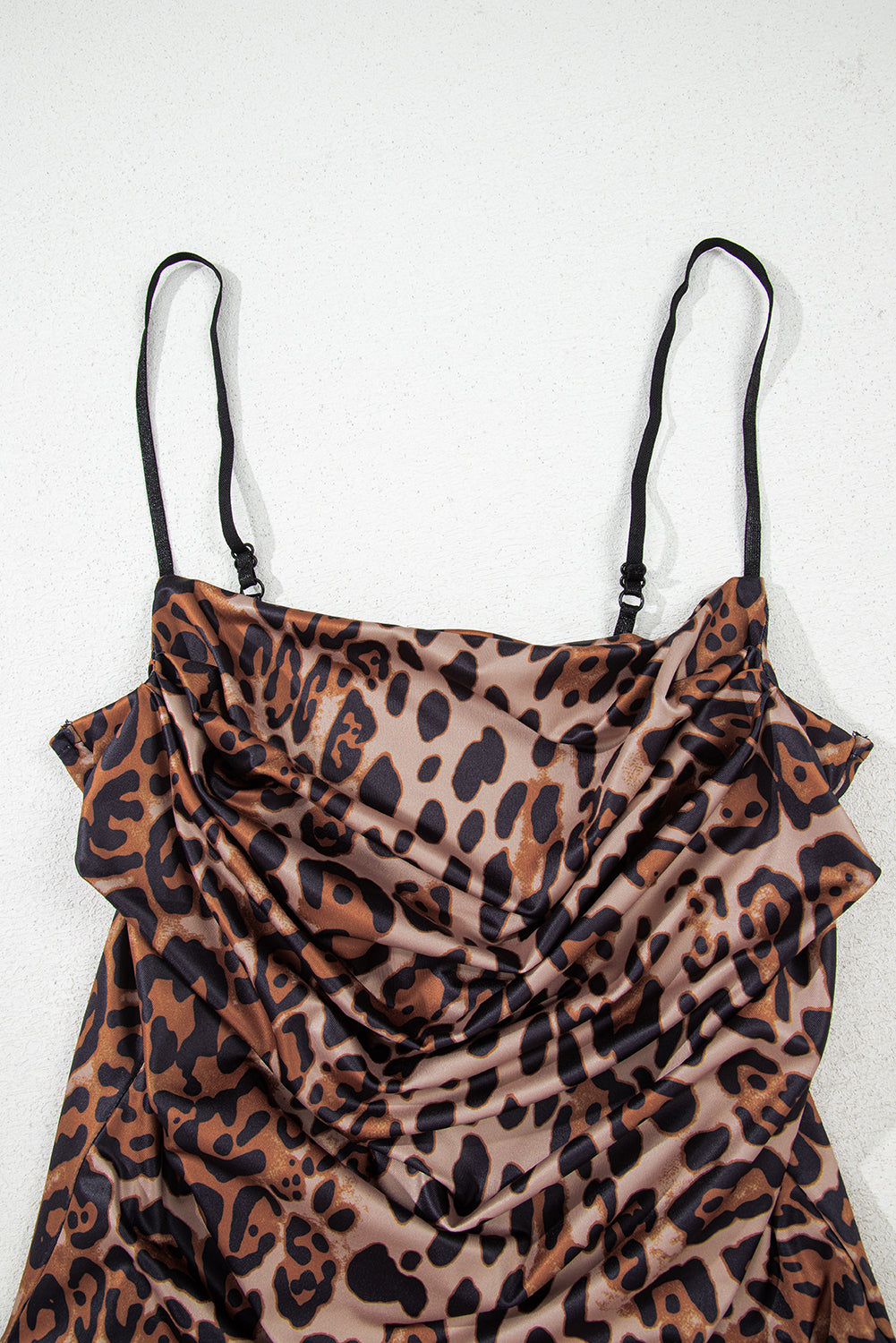 Brown Spaghetti Straps Ruched Leopard Bodysuit eAura