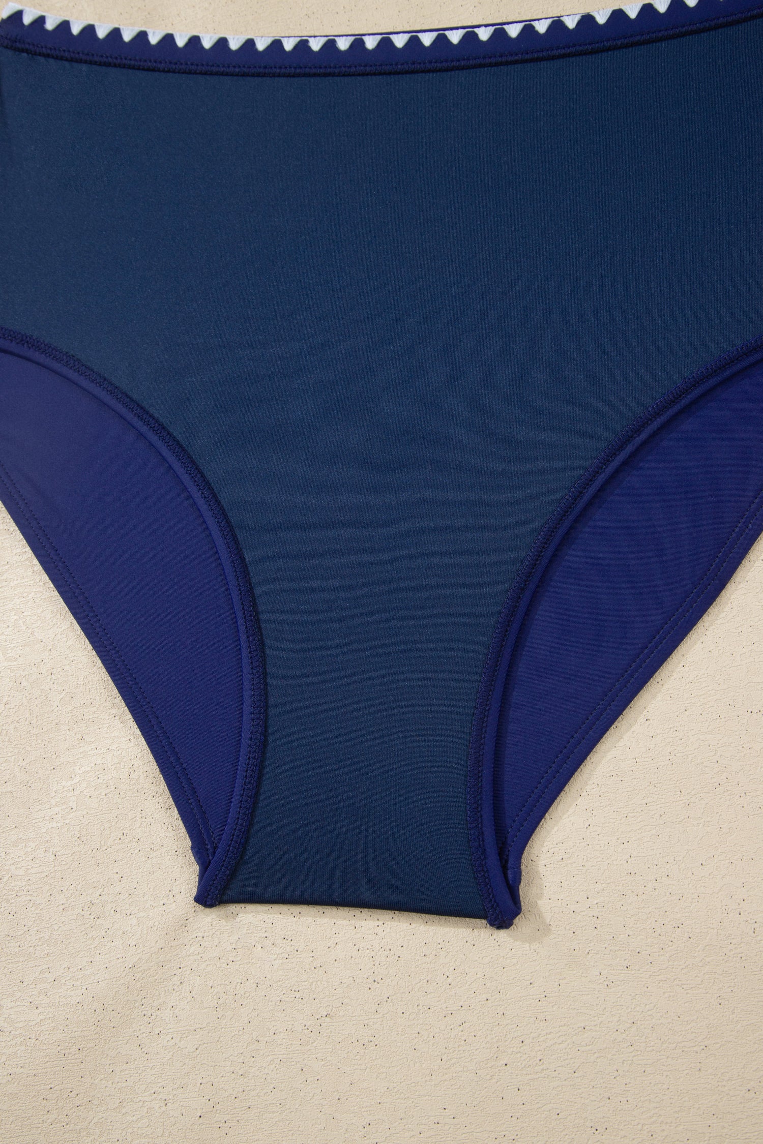 Shell Stitched Trim V-Neck Textured High Waist Bikini