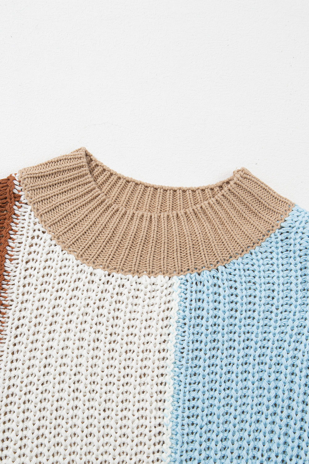 Khaki Mix Textured Knit Colourblock Patchwork Sweater eAura