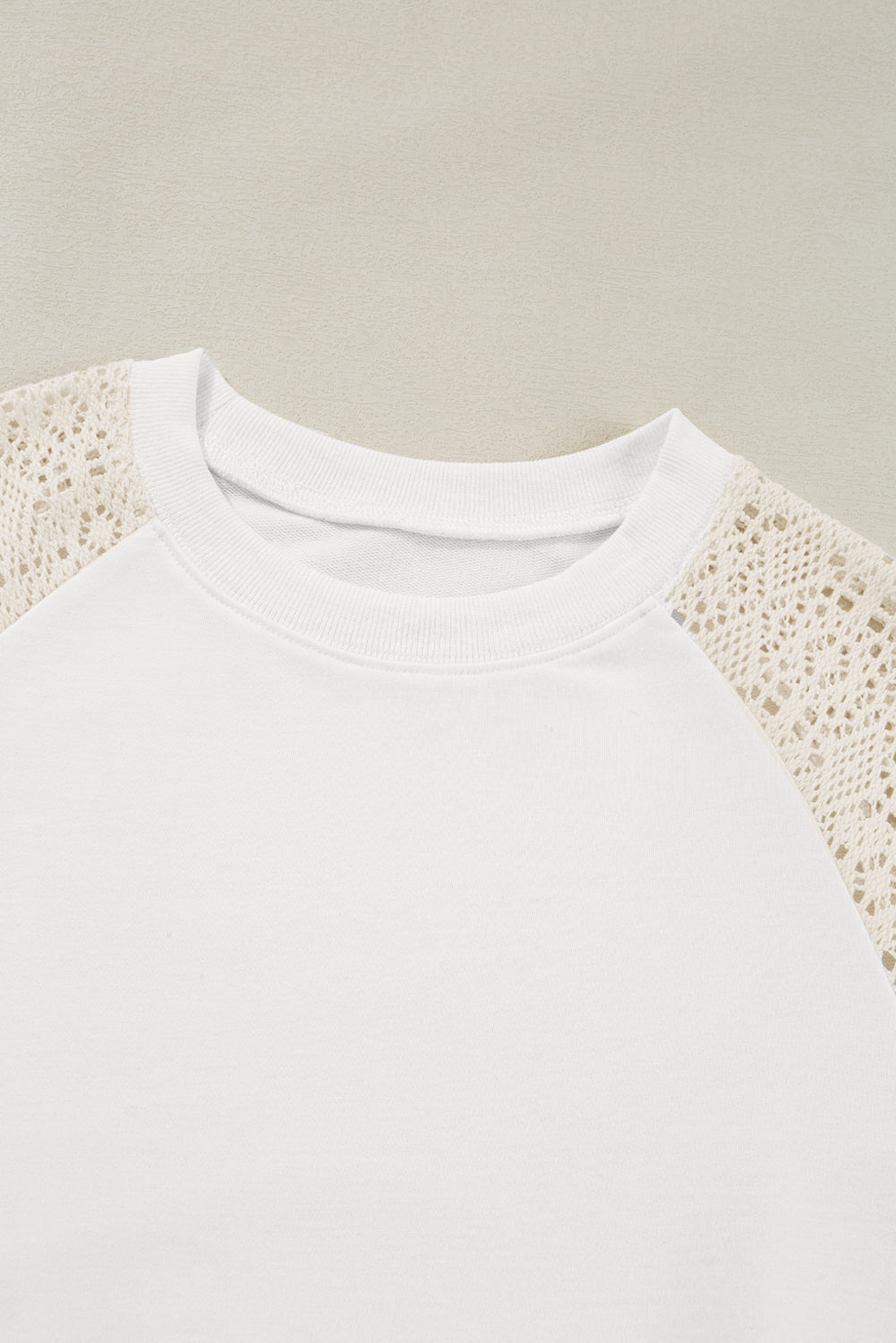 White Lace Crochet Short Sleeve Round Neck T Shirt - eAura