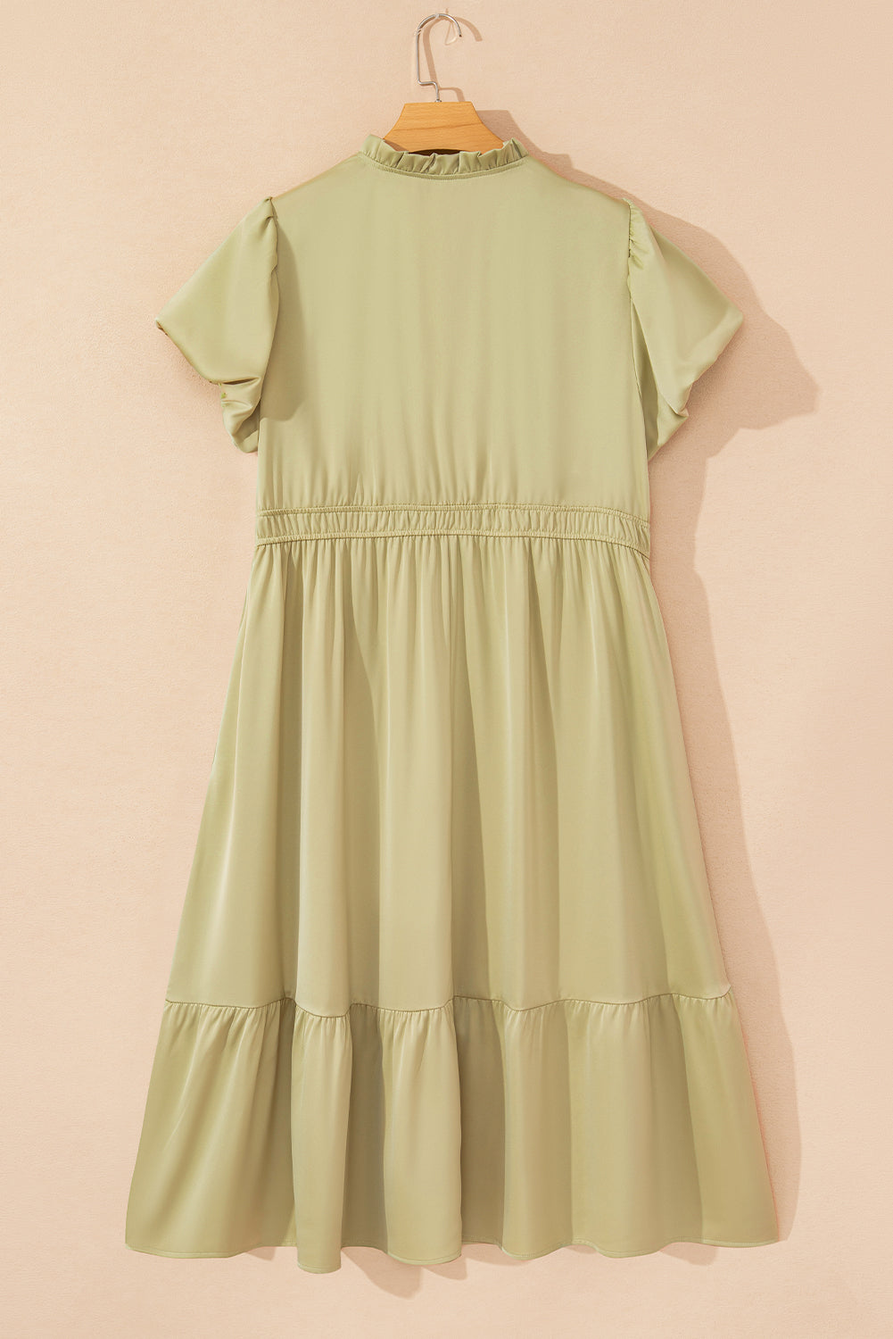 Laurel Green Notched V Neck Puff Sleeve Tiered Plus Size Maxi Dress BB Fashion Outlet