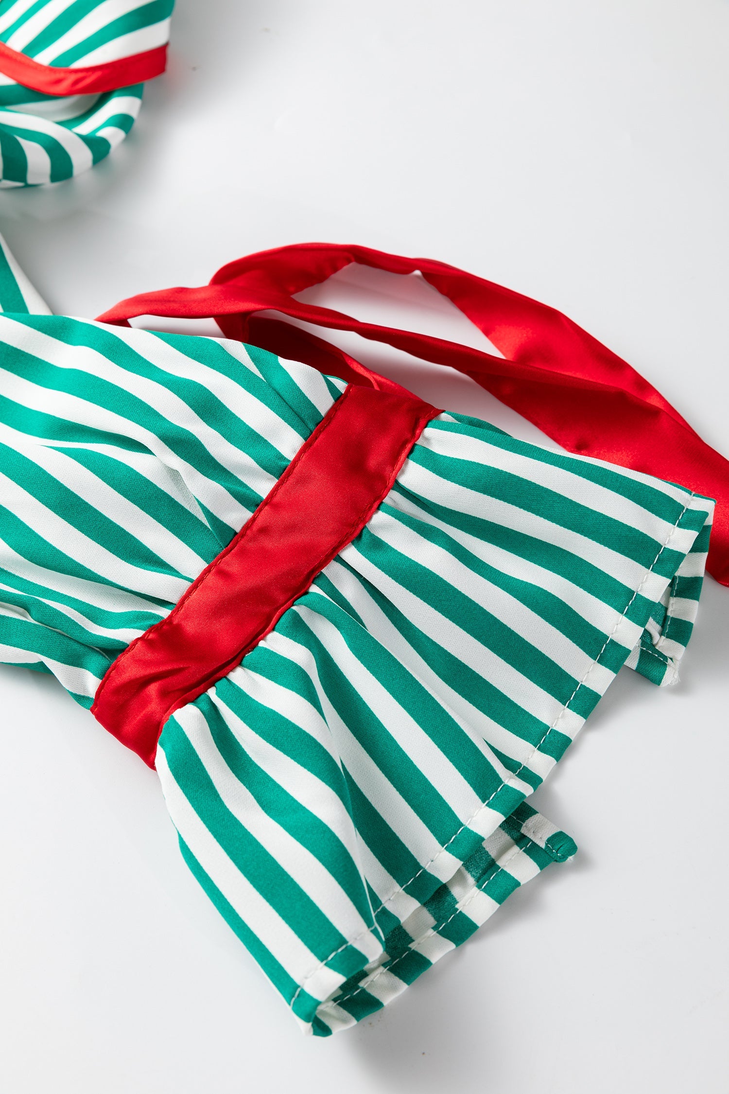 Striped Contrast Velvet Trim Bow Knot Waist Pyjama Set - Loungewear & Sleepwear/Sleepwear