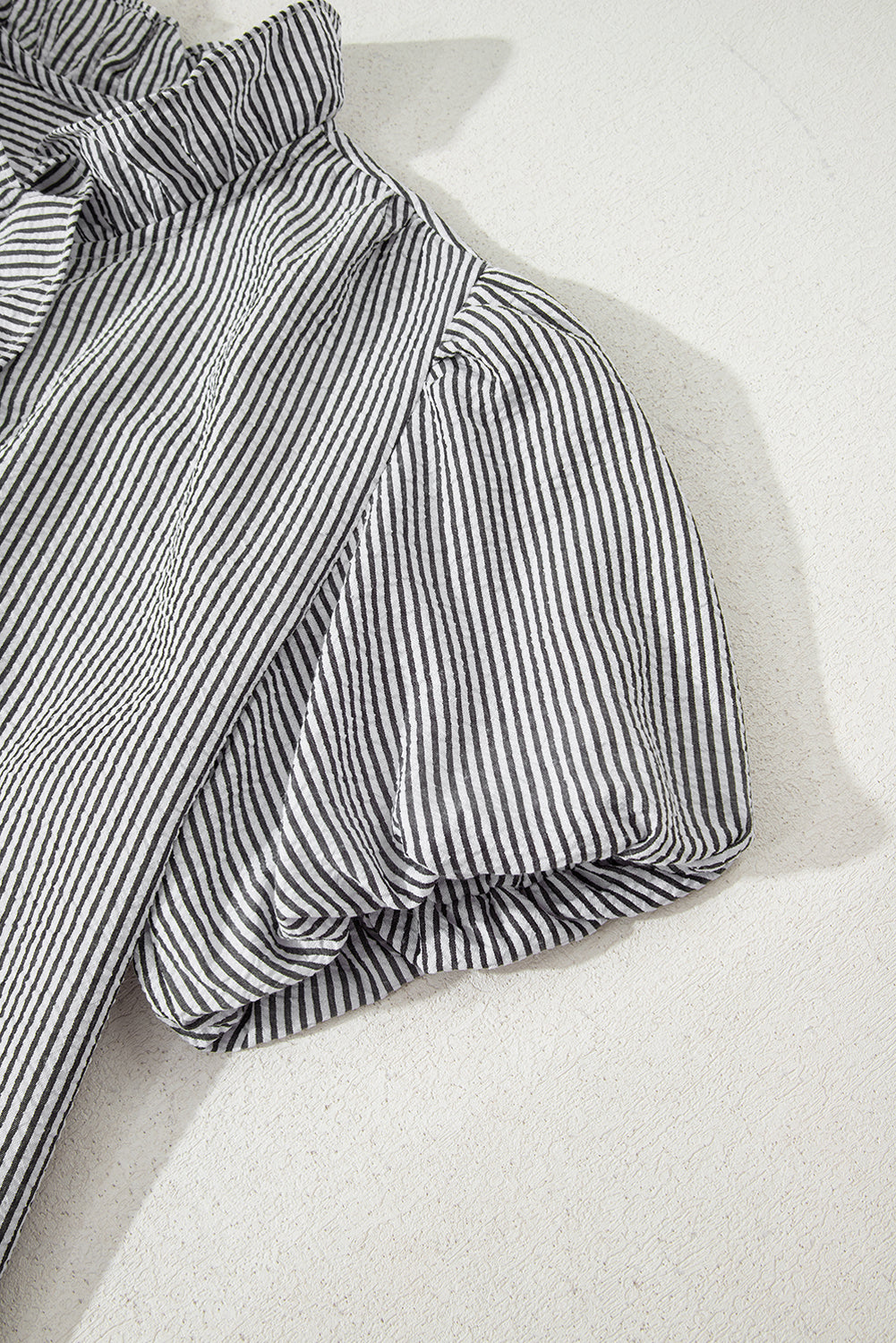 Striped Ruffle Short Bubble Sleeve Shirt eAura