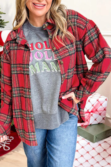Plaid Button Front Shacket – Red