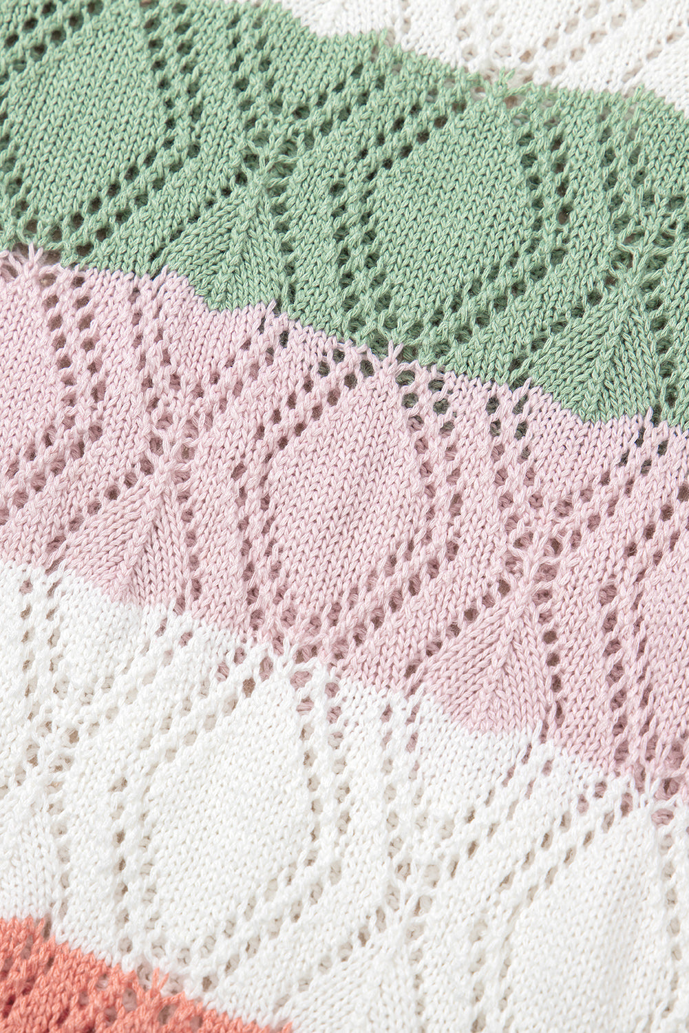 Rose Stripe Colourblock Hollowed Knit Scallop Edge Sweater Vest eAura