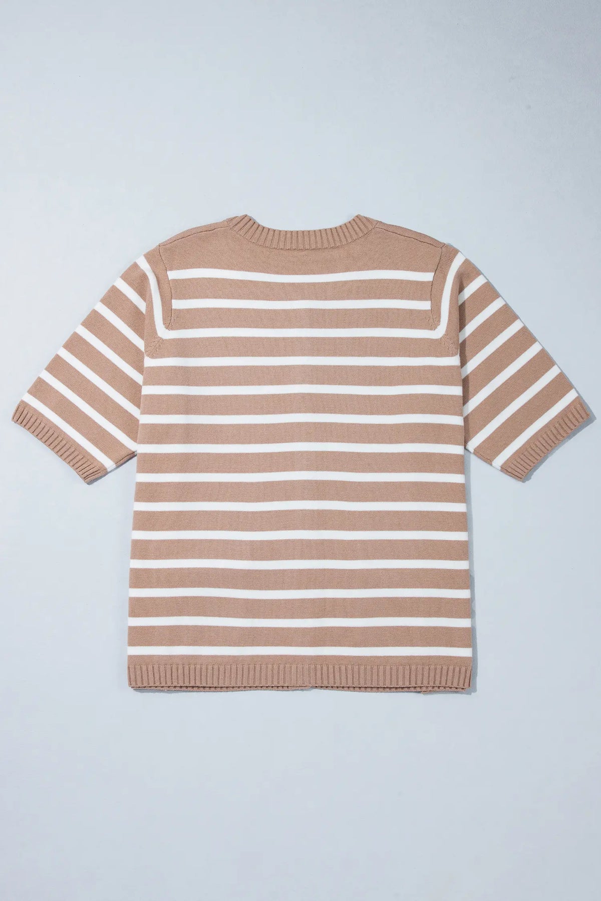Button Down Short Sleeve Knit Plus Size Cardigan – Khaki Stripe