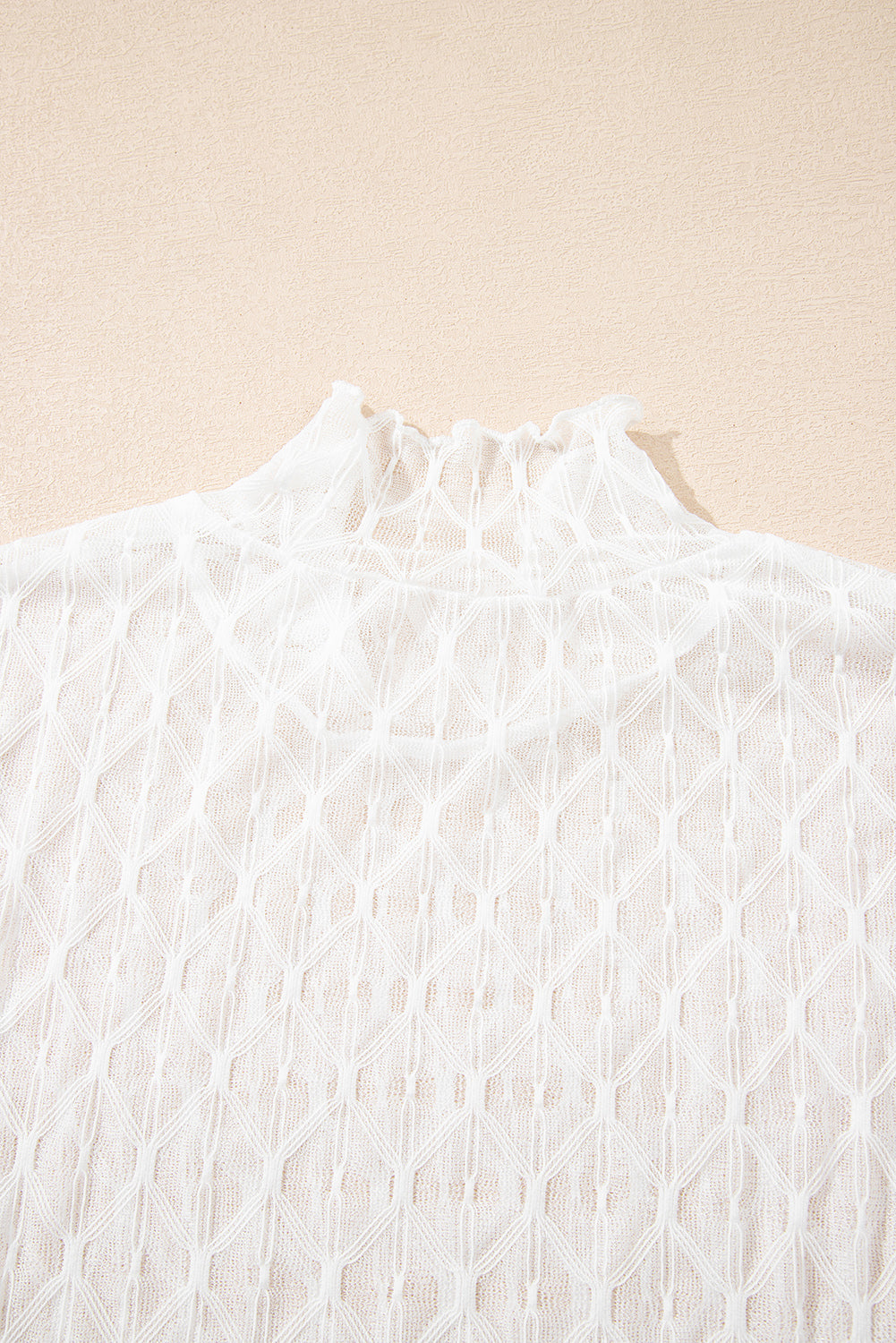 Sheer Mesh Patterned Lettuce Trim Slim Long Sleeve Top eAura