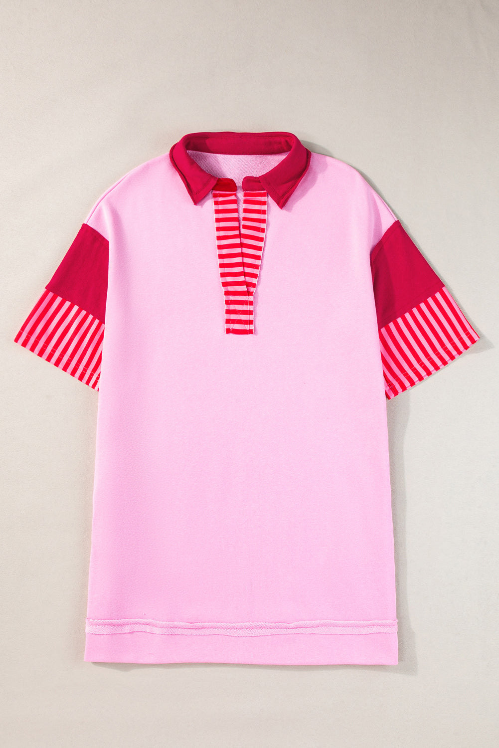 Pink Stripe Colourblock Patchwork Short Sleeve T Shirt Dress eAura