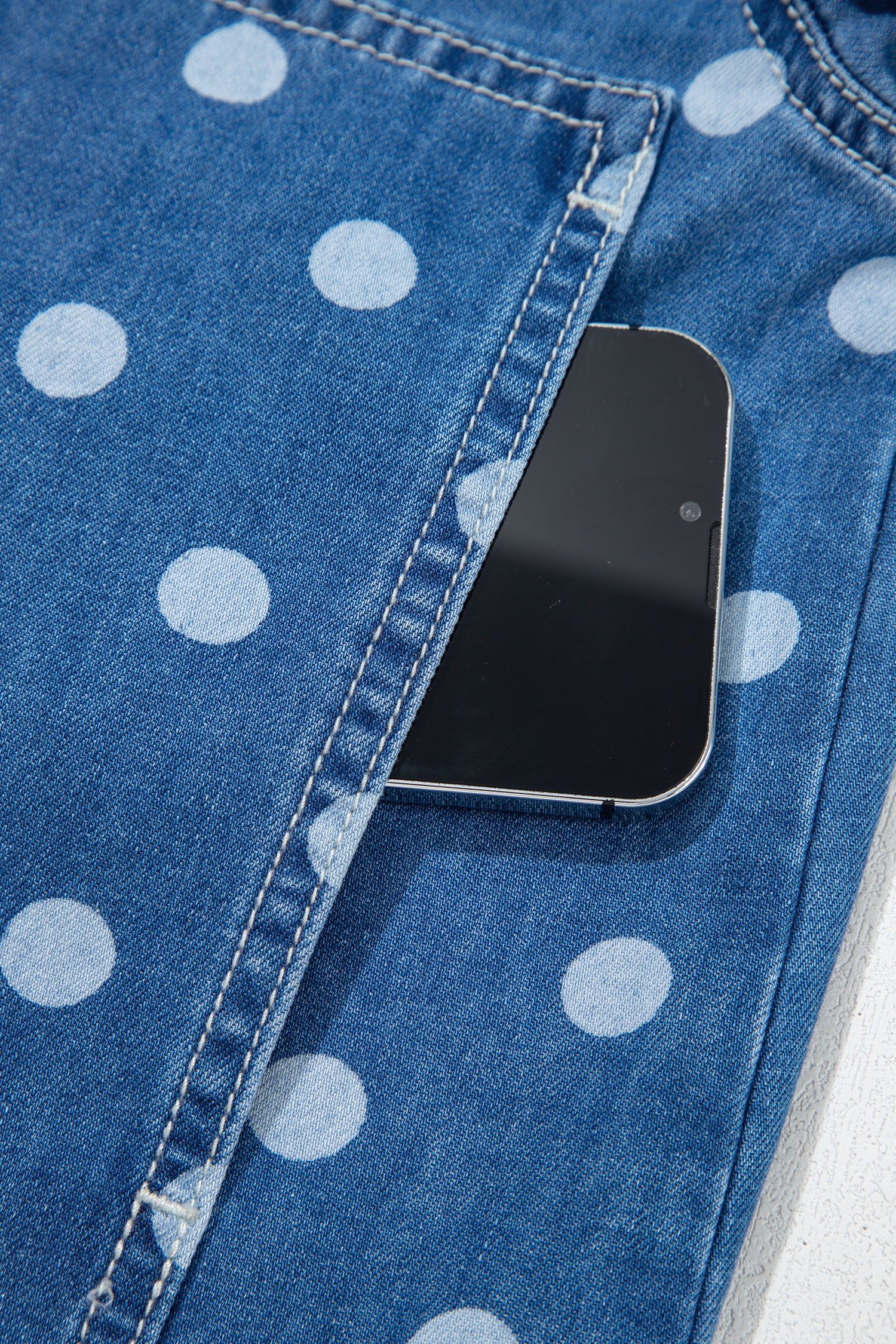 Polka Dot Long Sleeve Collar Shift Tunic Denim Jacket – Blue