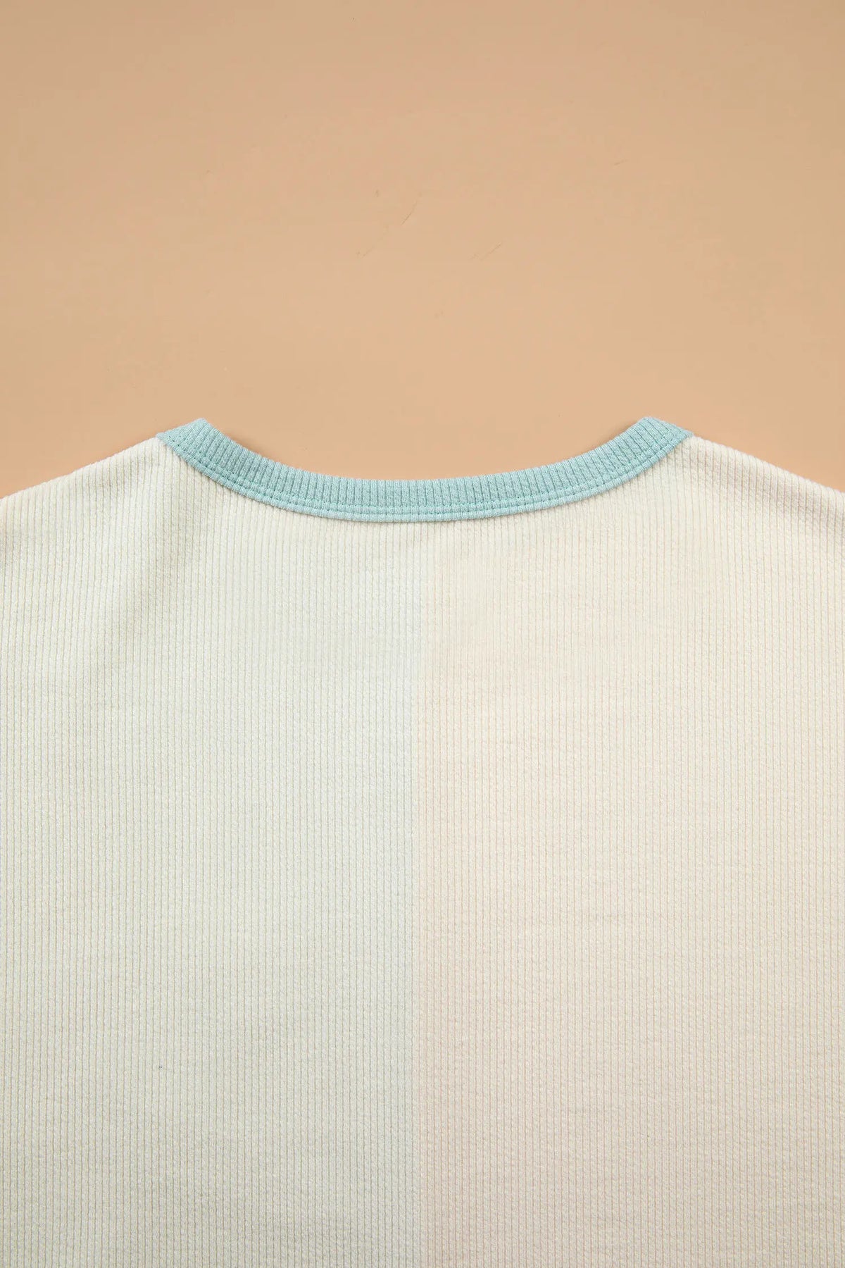 Plaid Patchwork Round Neck Long Sleeve Top – Light Blue