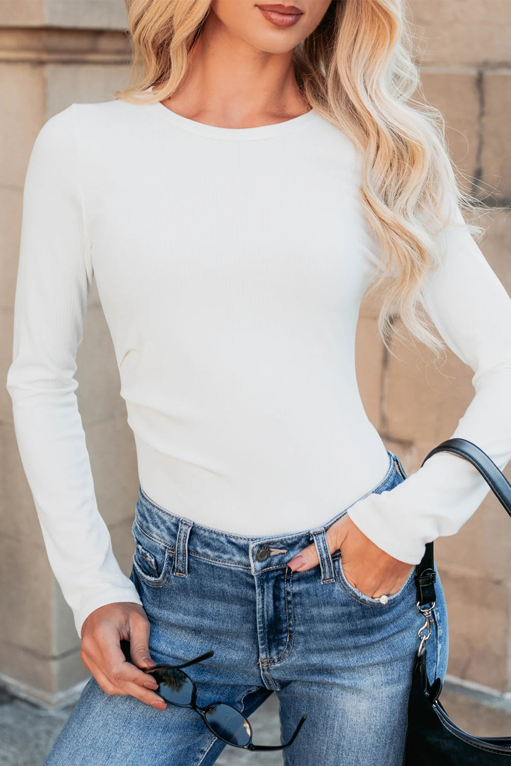 Ribbed Long Sleeve Crew Neck Bodysuit eAura