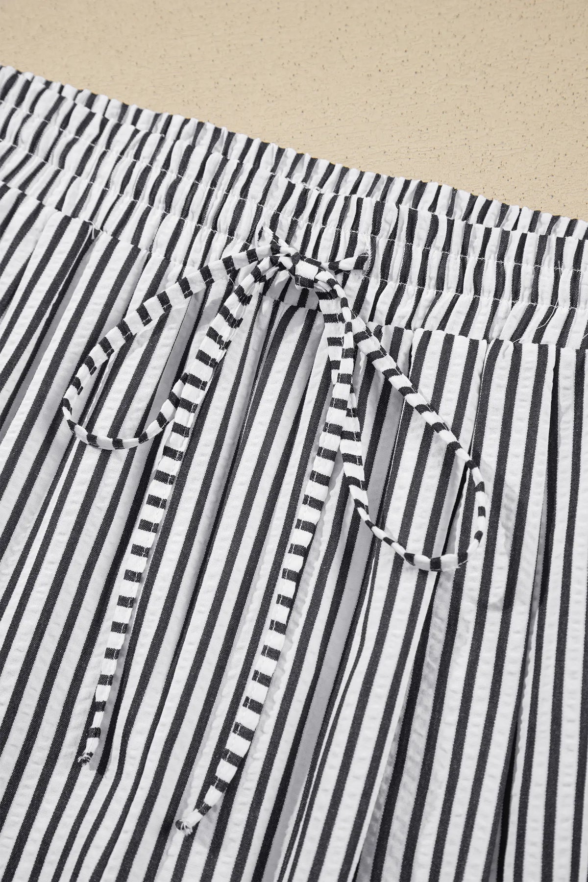 Plus Size Tie Waist Loose Pants – Black Stripe