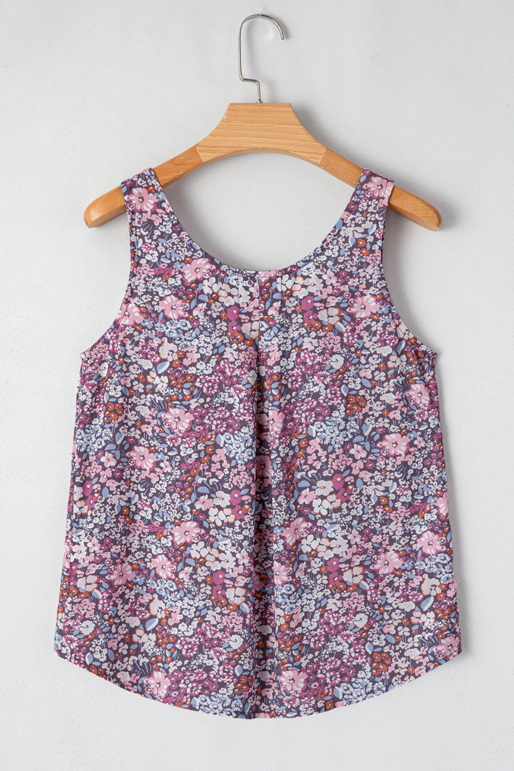Boho Floral Pleated Buttoned Front Sleeveless Top eAura