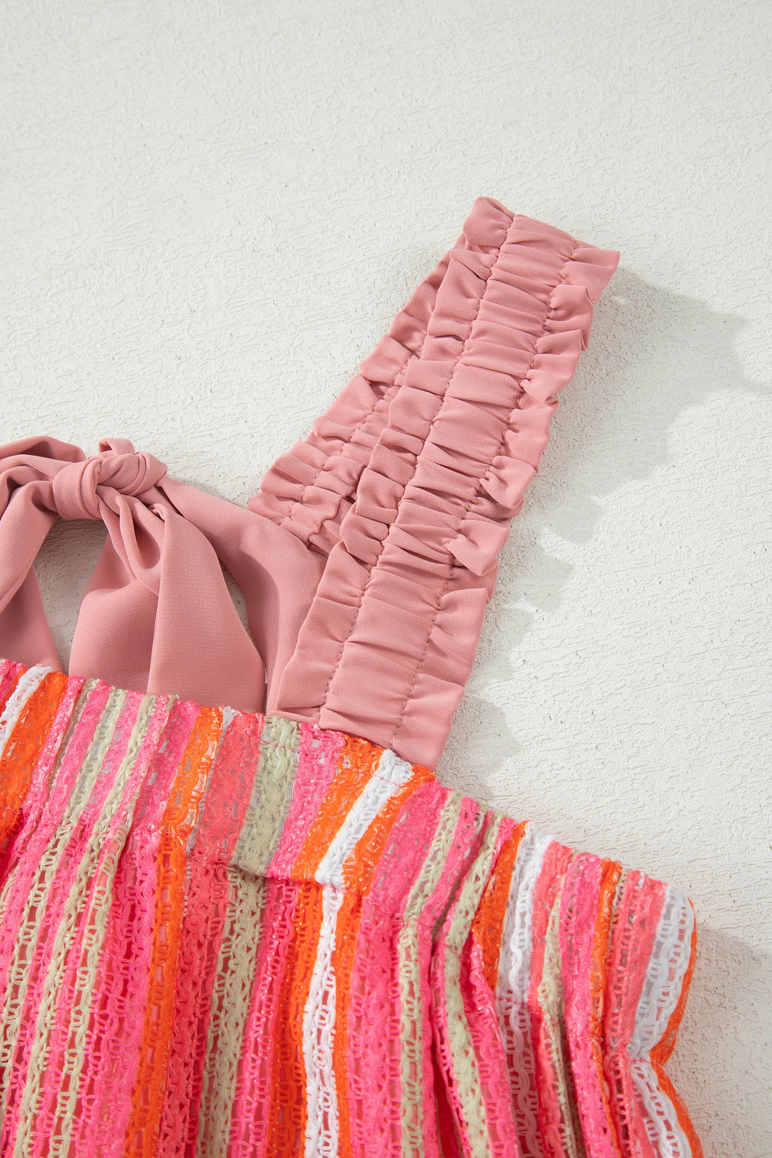 Stripe Ruffled Straps Ribbon Knot Flowy Holiday Maxi Dress