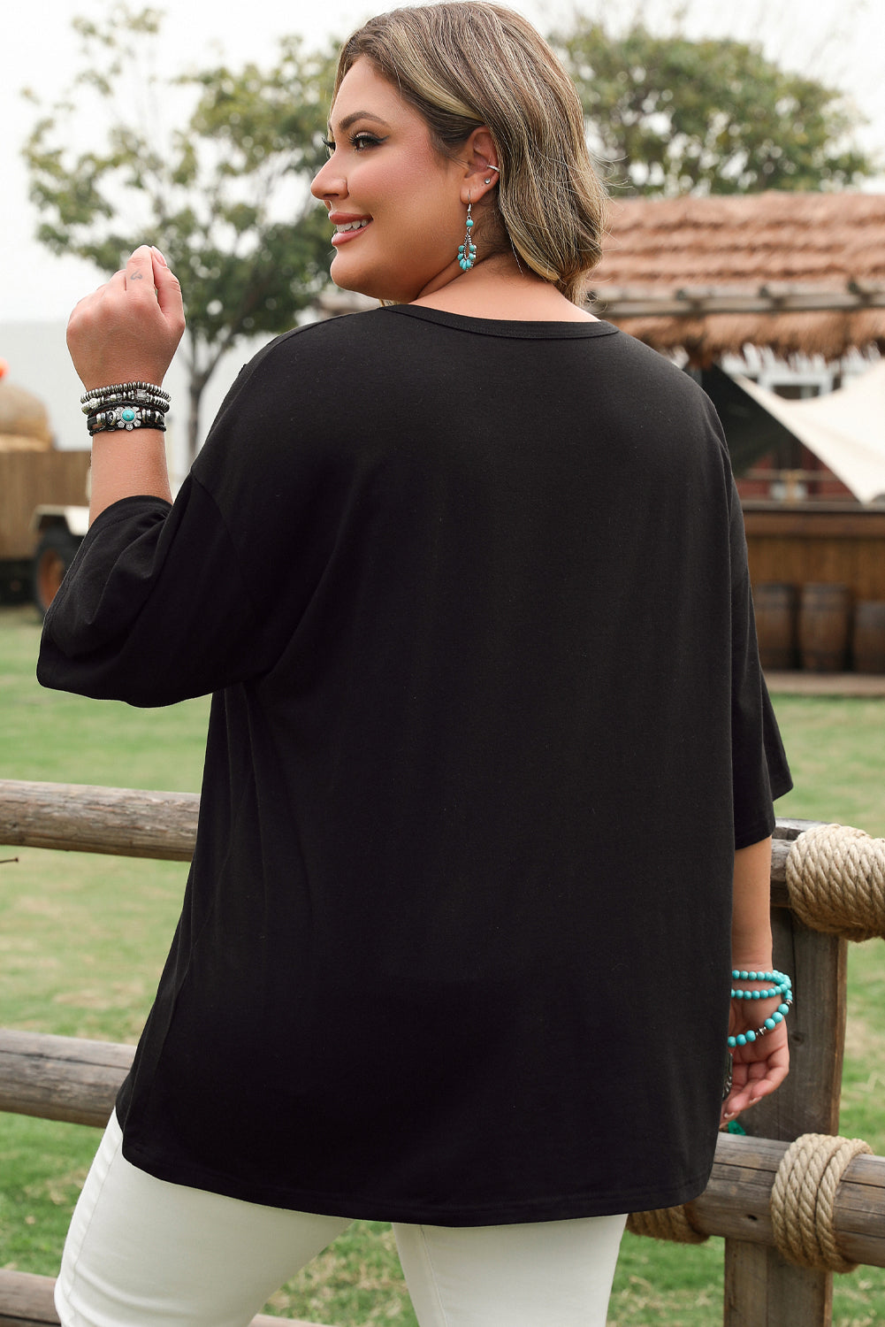 Black Checkerd DESERT DREAMS Printed Ripped Plus Size Tee BB Fashion Outlet