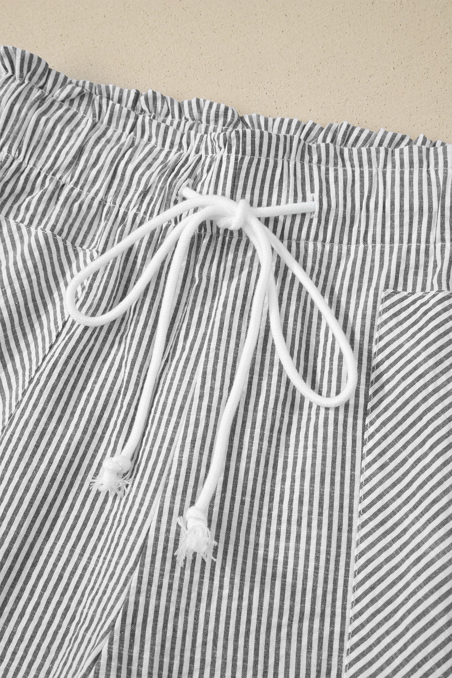 Grey Stripe Lace-Up Shorts with Pockets