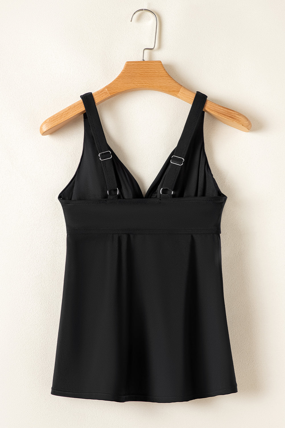 Black Crossed V Neck Adjustable Strap Babydoll Tankini Top eAura