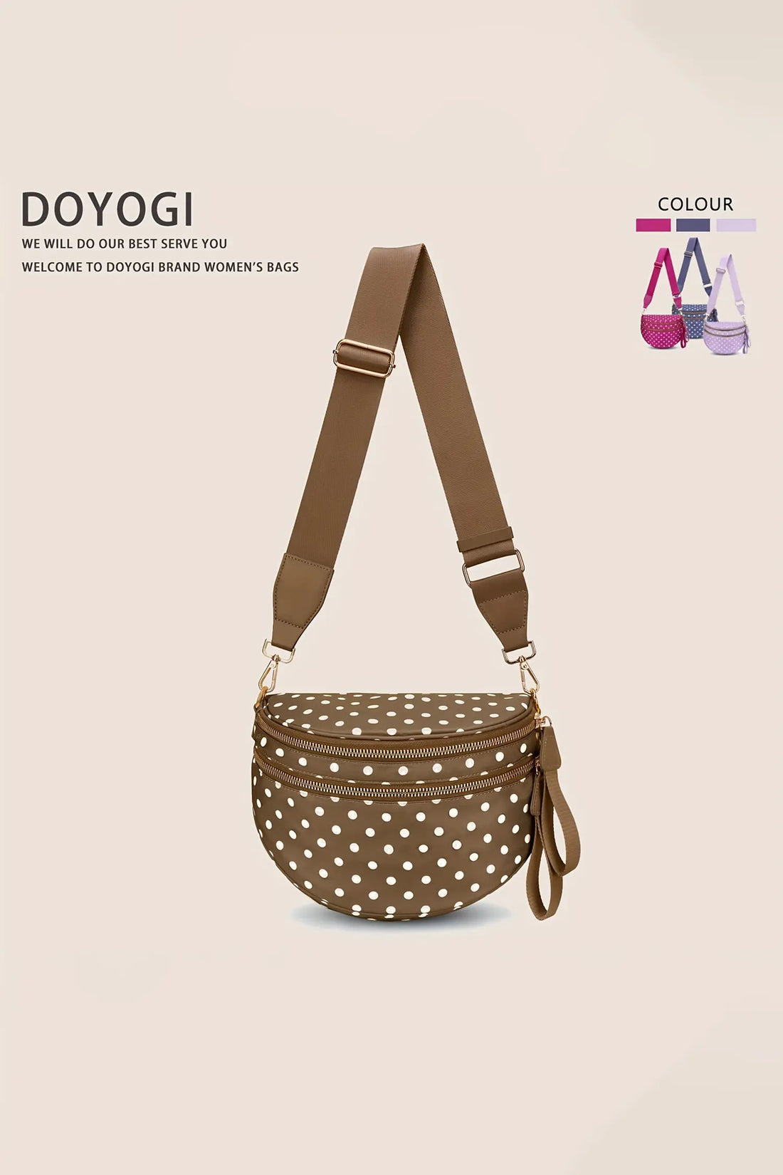 Polka Dot Double Zip Crossbody Bag
