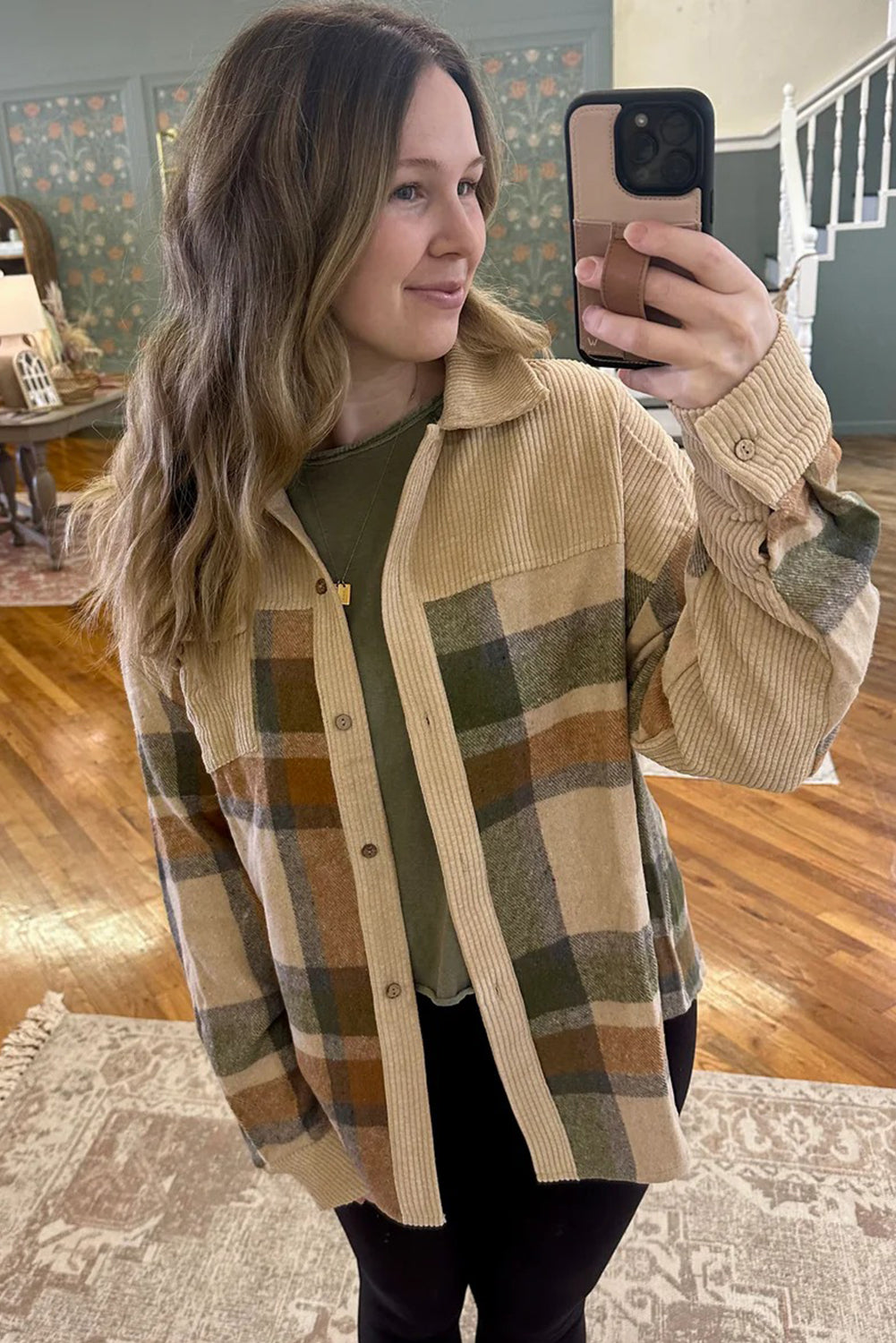 Retro Plaid Corduroy Patchwork Shacket - eAura