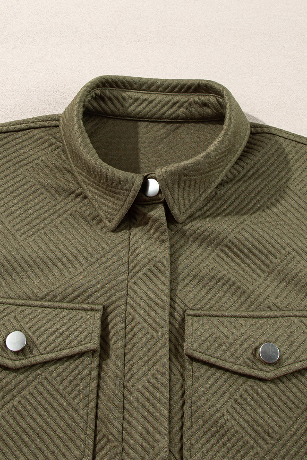 Solid Color Zip Up Button Flap Pocket Shirt Collar Jackets – Blackish Green