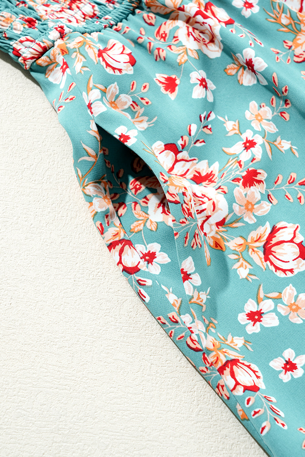 Green Plus Size Floral Print Square Neck Smocked Maxi Dress BB Fashion Outlet