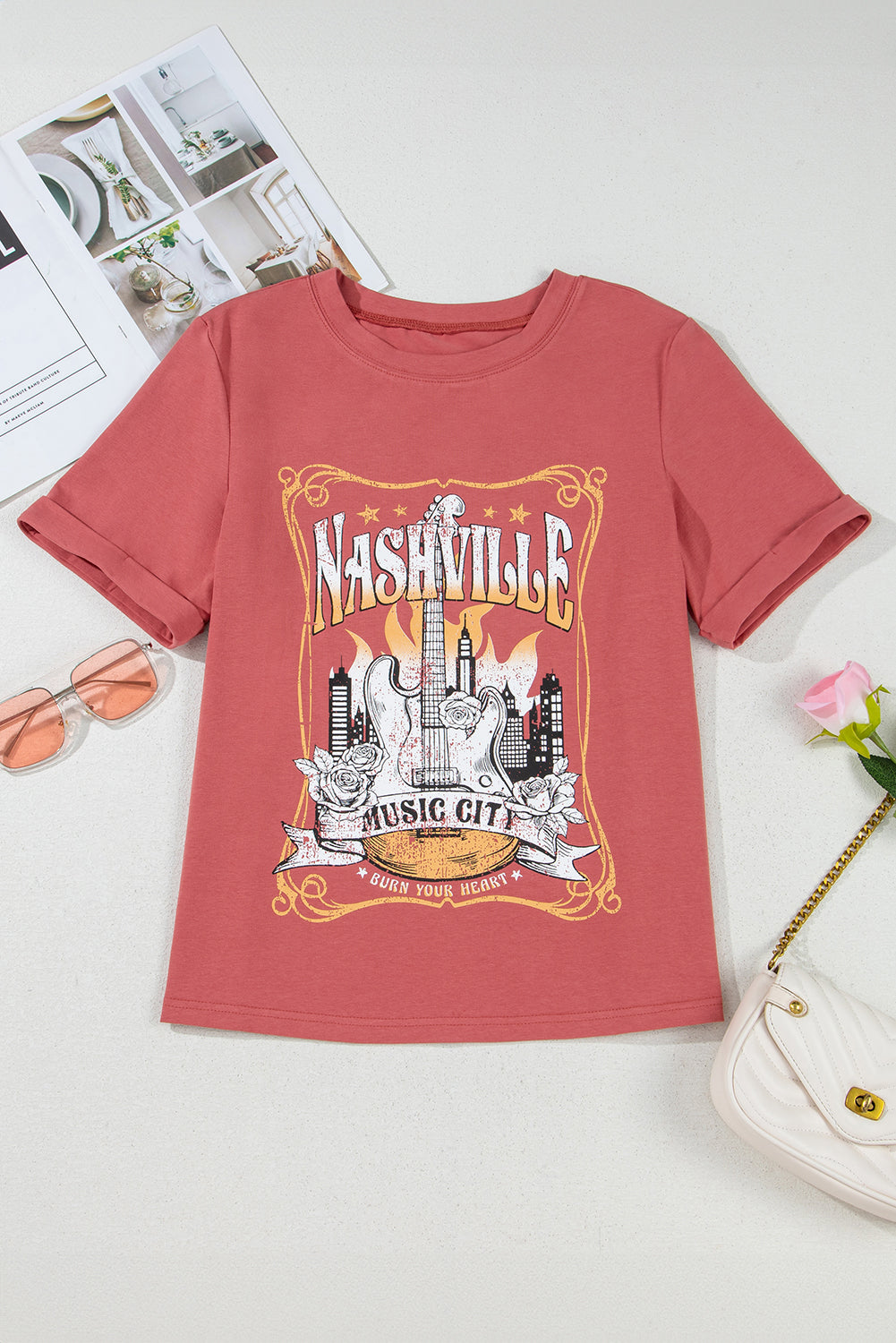 Mineral Red Nashville Music City Graphic Retro Fashion Tee eAura