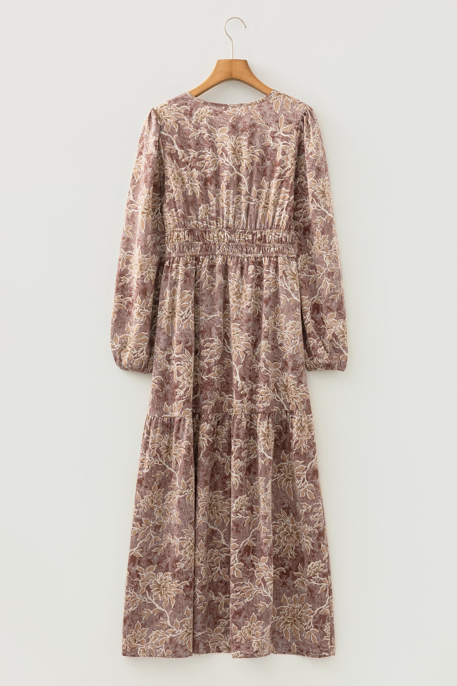 Floral Print Smocked High Waist Long Sleeve Maxi Dress