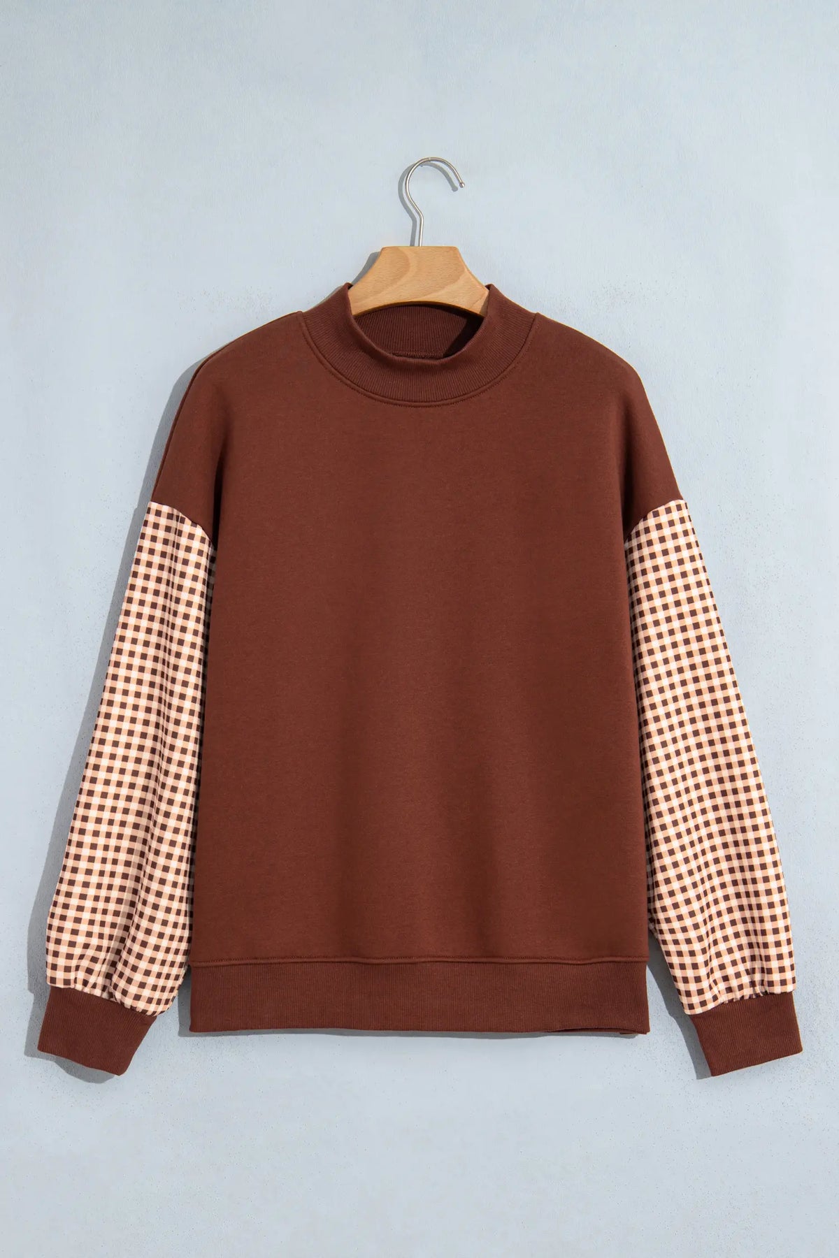 Plaid Sleeve Colourblock Loose Tunic Sweatshirt – Fiery Red