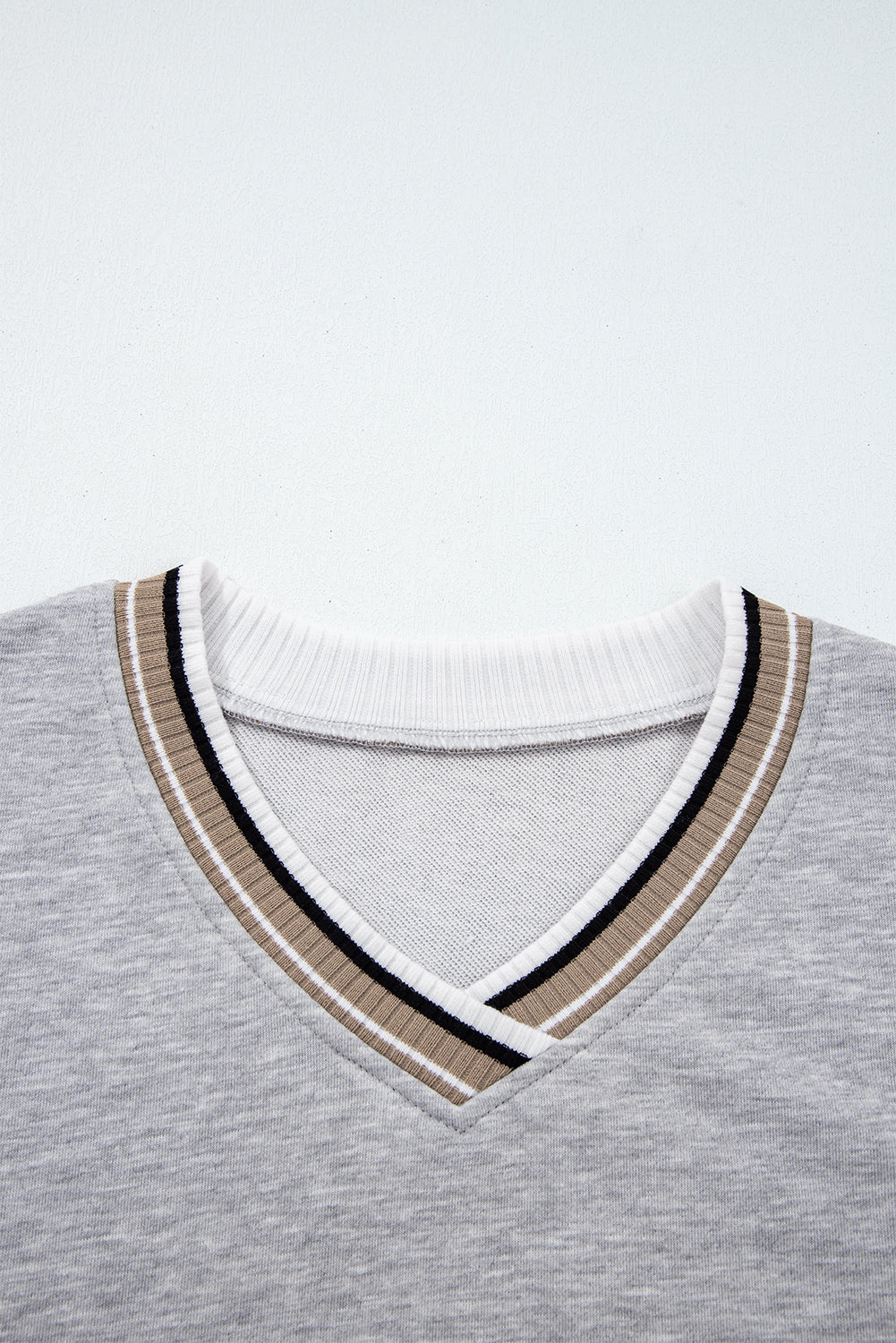 Varsity Contrast Striped Trim V-Neck Sweatshirt - eAura