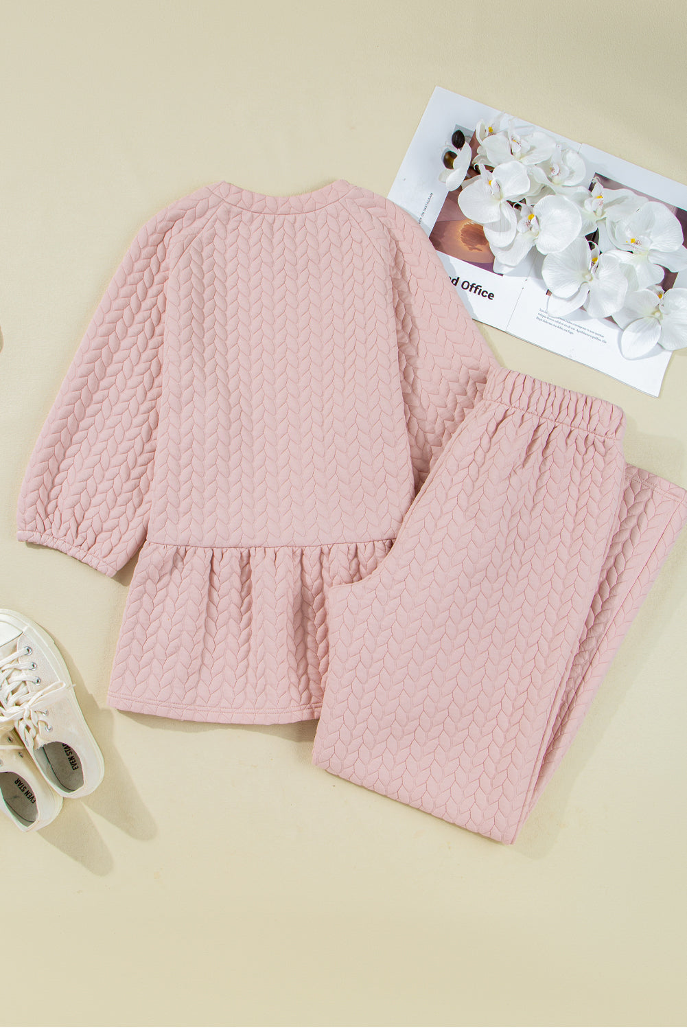 Delicacy Braided Texture Ruffle Hem Top Drawstring Loose Pants Set Dear-Lover Dropshipping