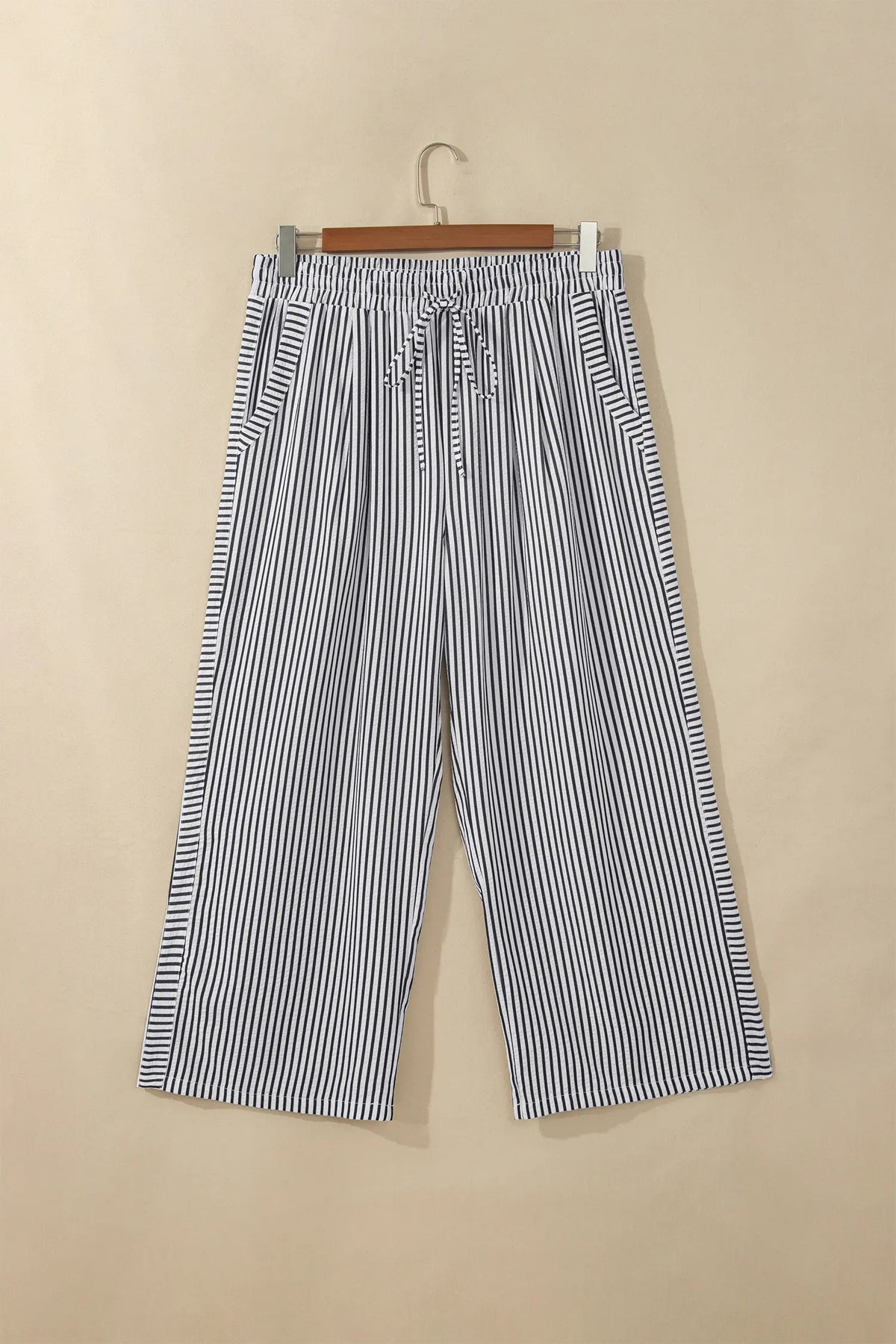 Plus Size Tie Waist Loose Pants – Black Stripe