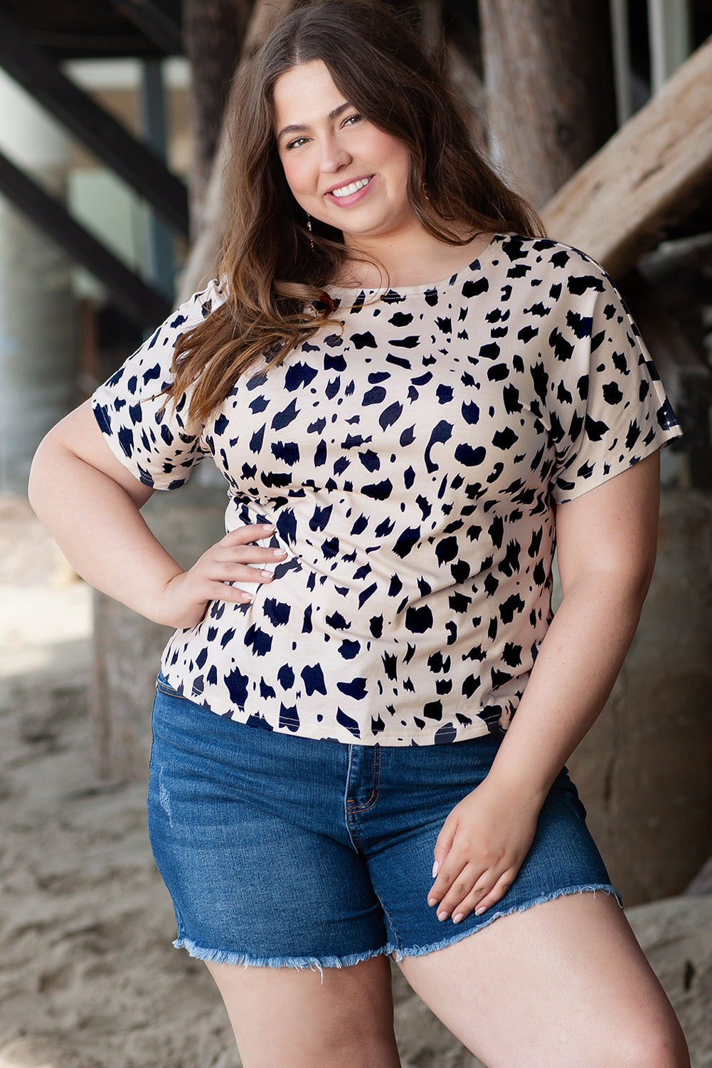 Khaki Leopard Print Twist Open Back Plus Size Top BB Fashion Outlet
