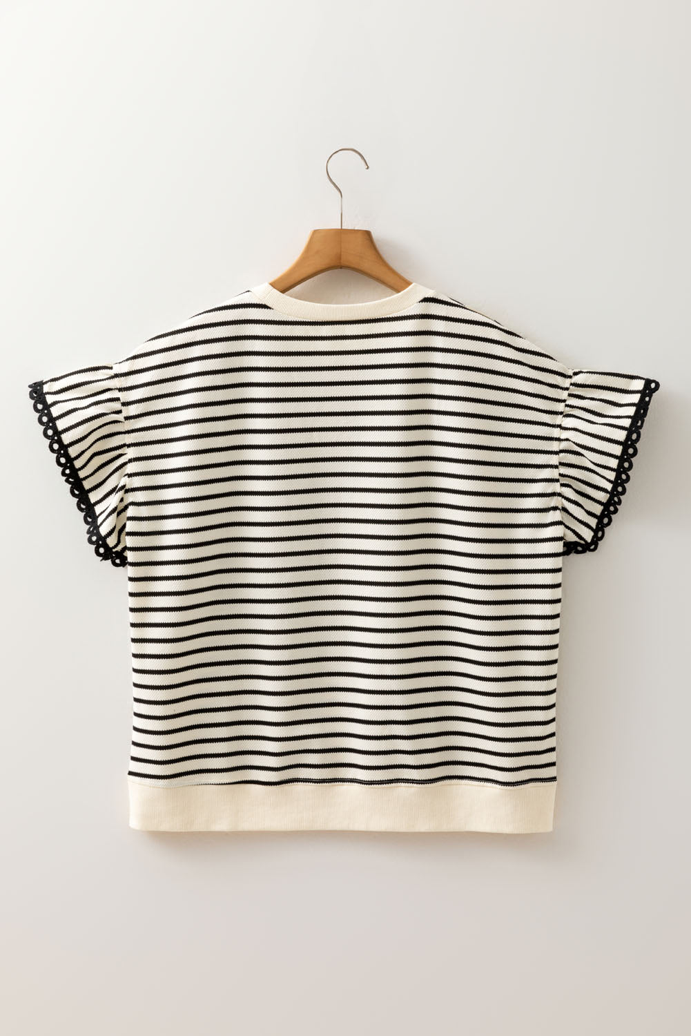 Stripe Eyelet Trimmed Ruffled Short Sleeve Plus Size Top BB Fashion Outlet