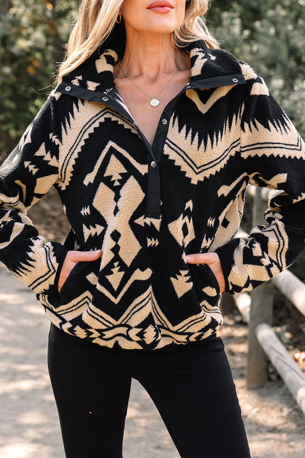 Western Aztec Half Zip Plush Sweatshirt - eAura