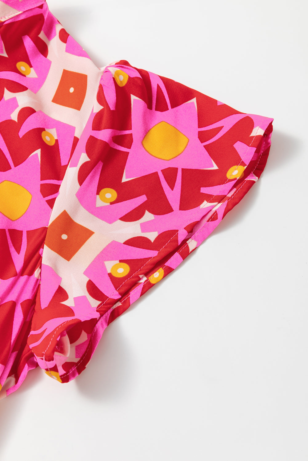 Strawberry Pink Geo Print V-neck Maxi Dress eAura