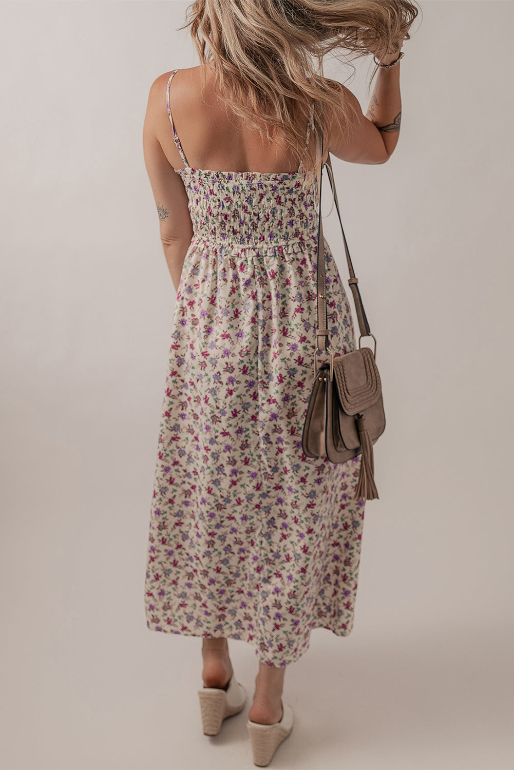Multicolour Bohemian Ditsy Floral Smocked Fit Flare Sundress eAura