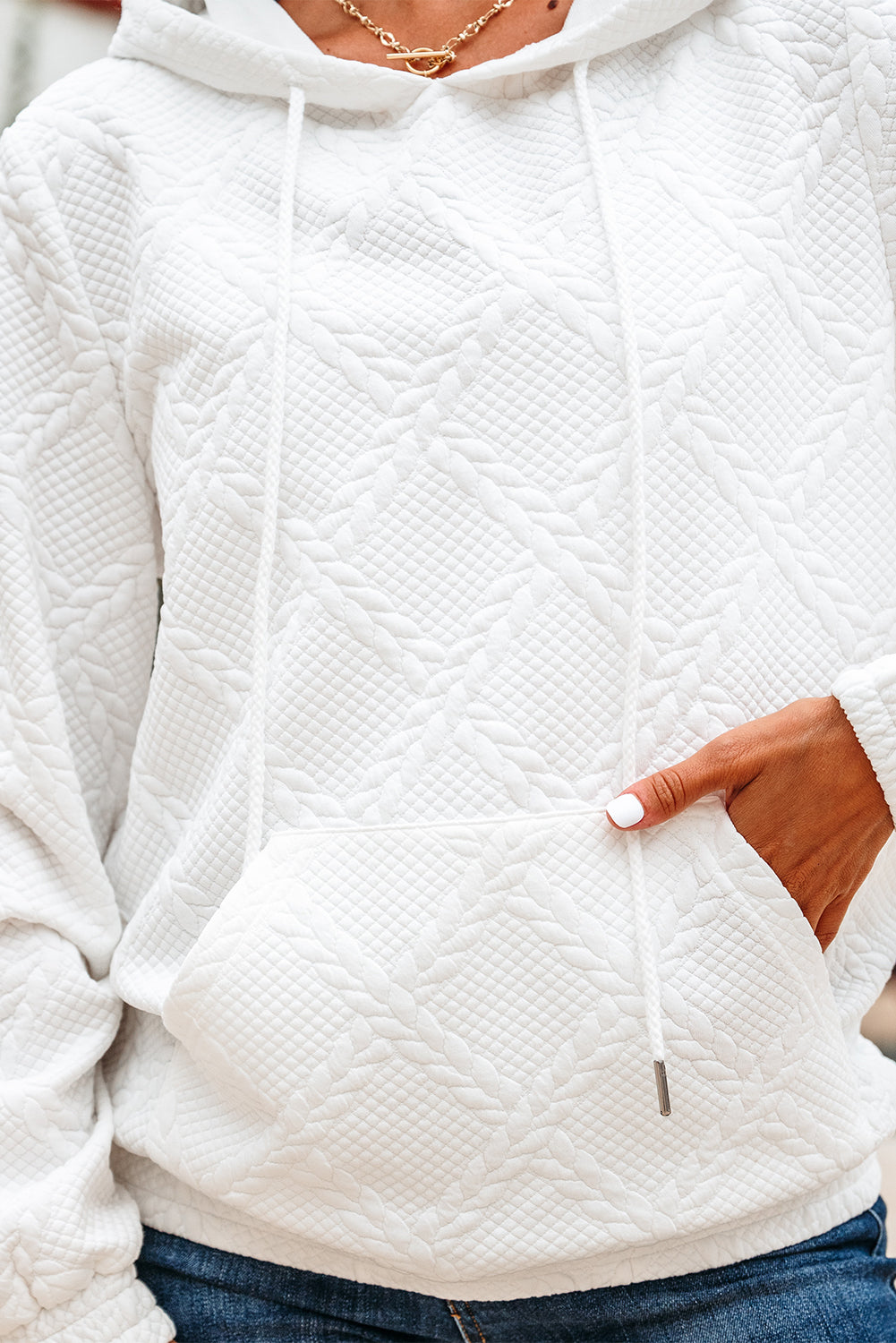 White Cable Lattice Texture Hoodie eAura