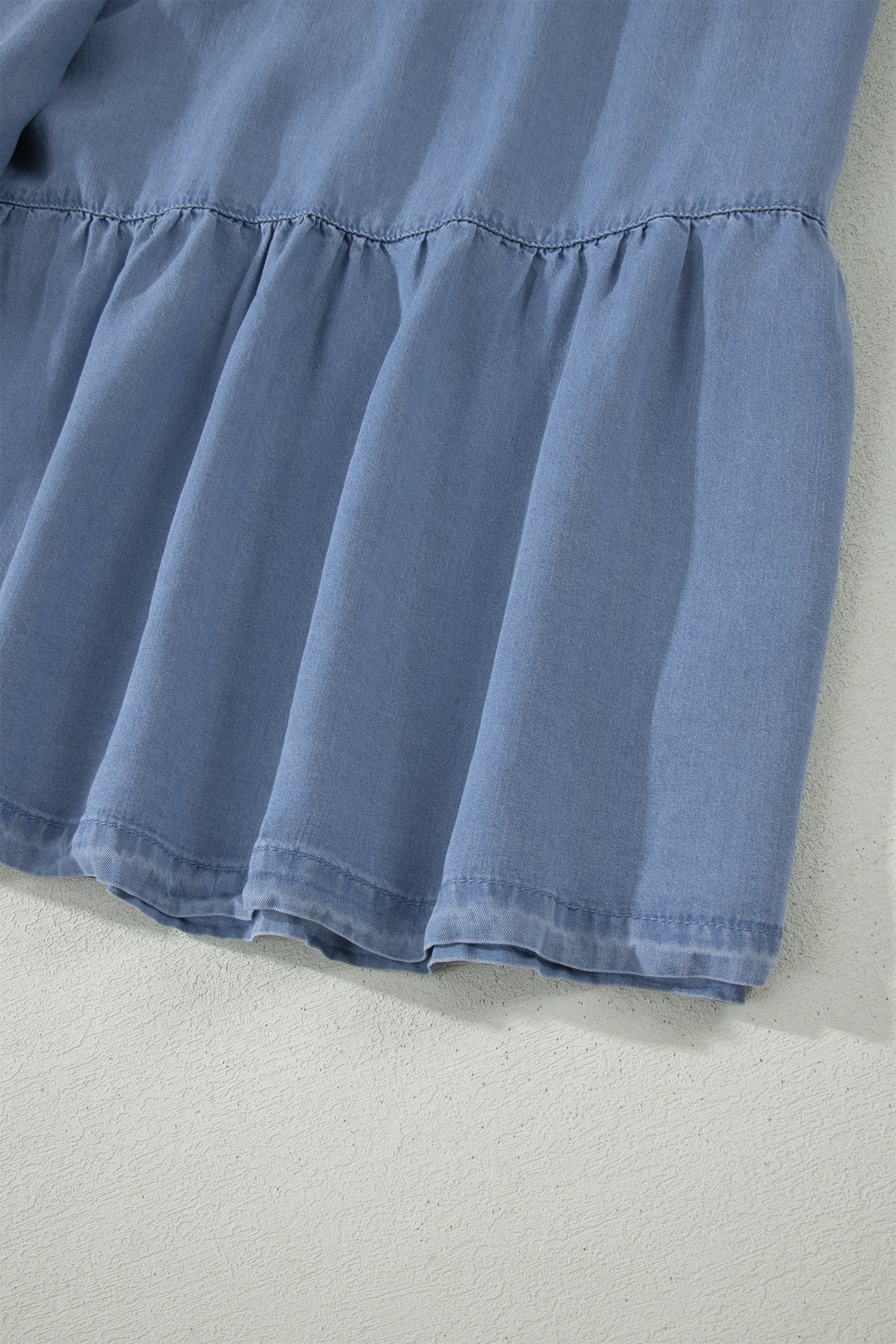 Elastic Waist Ruffled Tiered Flared Denim Maxi Skirt