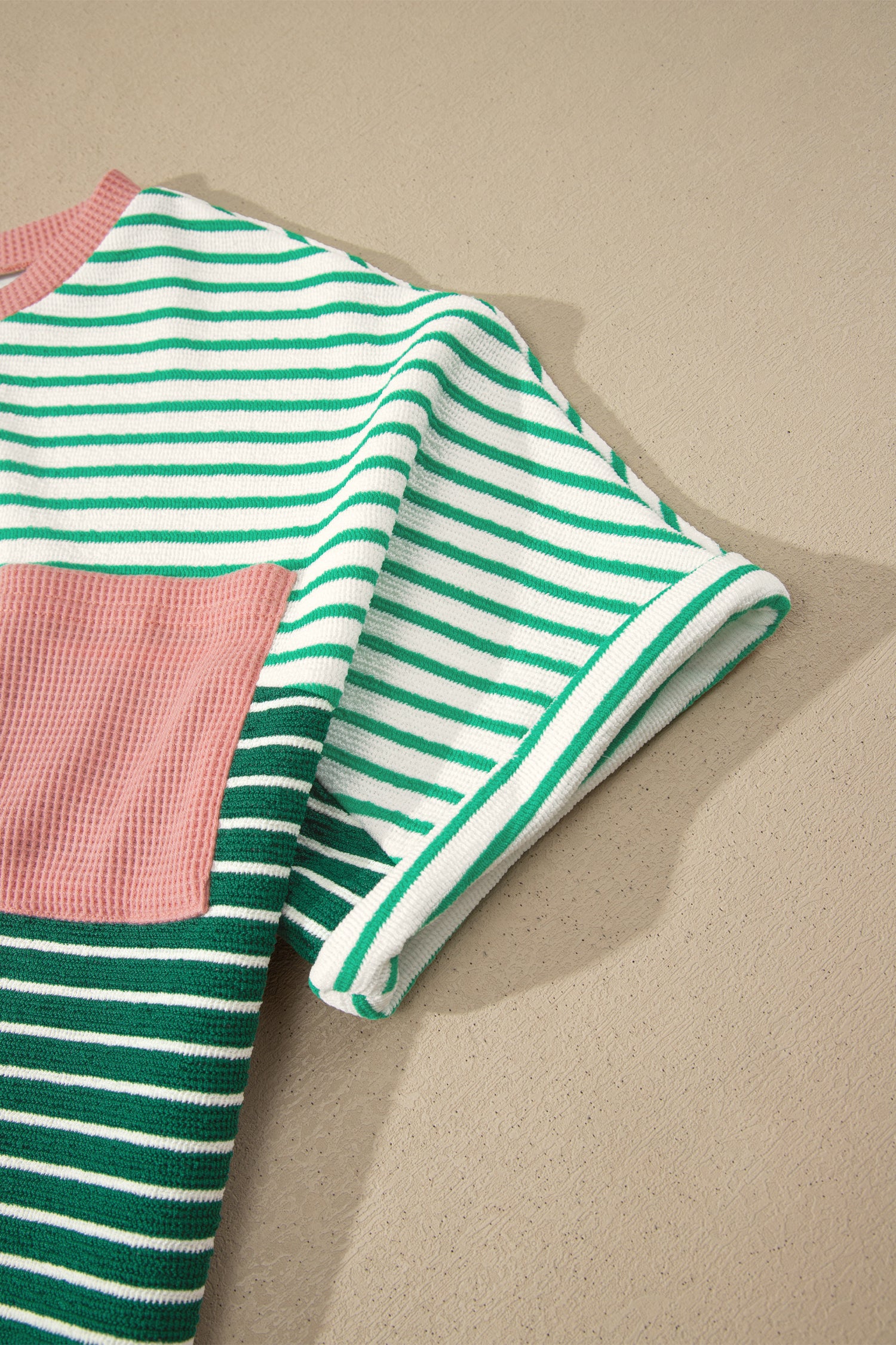 Contrast Print Color Block Detail Relaxed Tee – Green Stripe