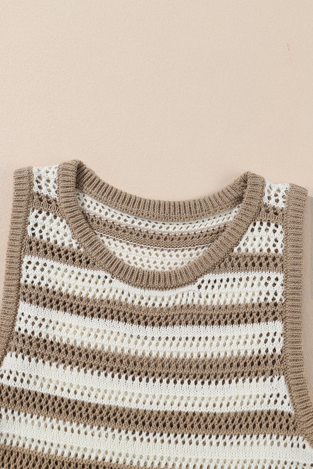 Khaki Stripe Hollowed Knit Sleeveless Sweater Dress eAura