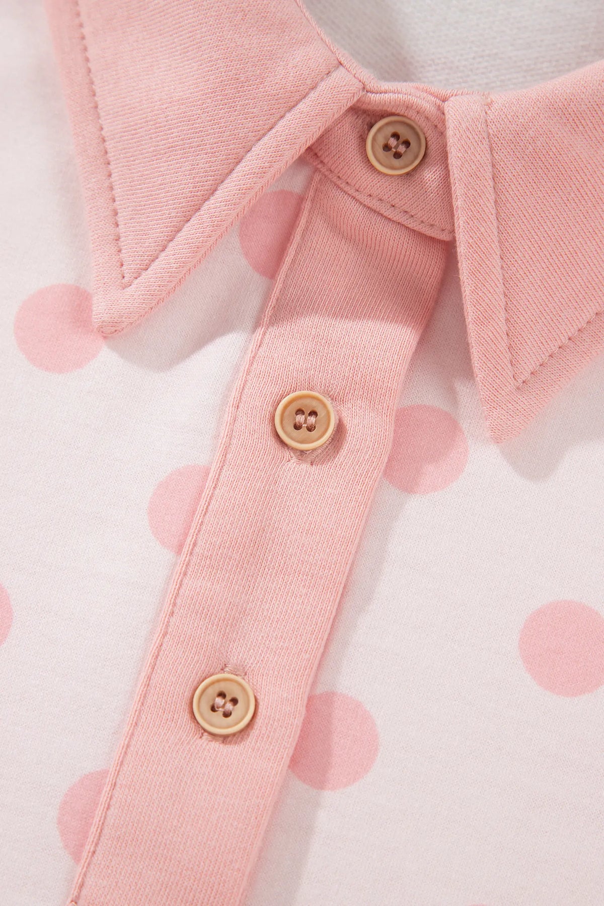 Polka Dot Drop Shoulder Polo Loose Pullover Patch Pocket Casual Shorts Set – Pink