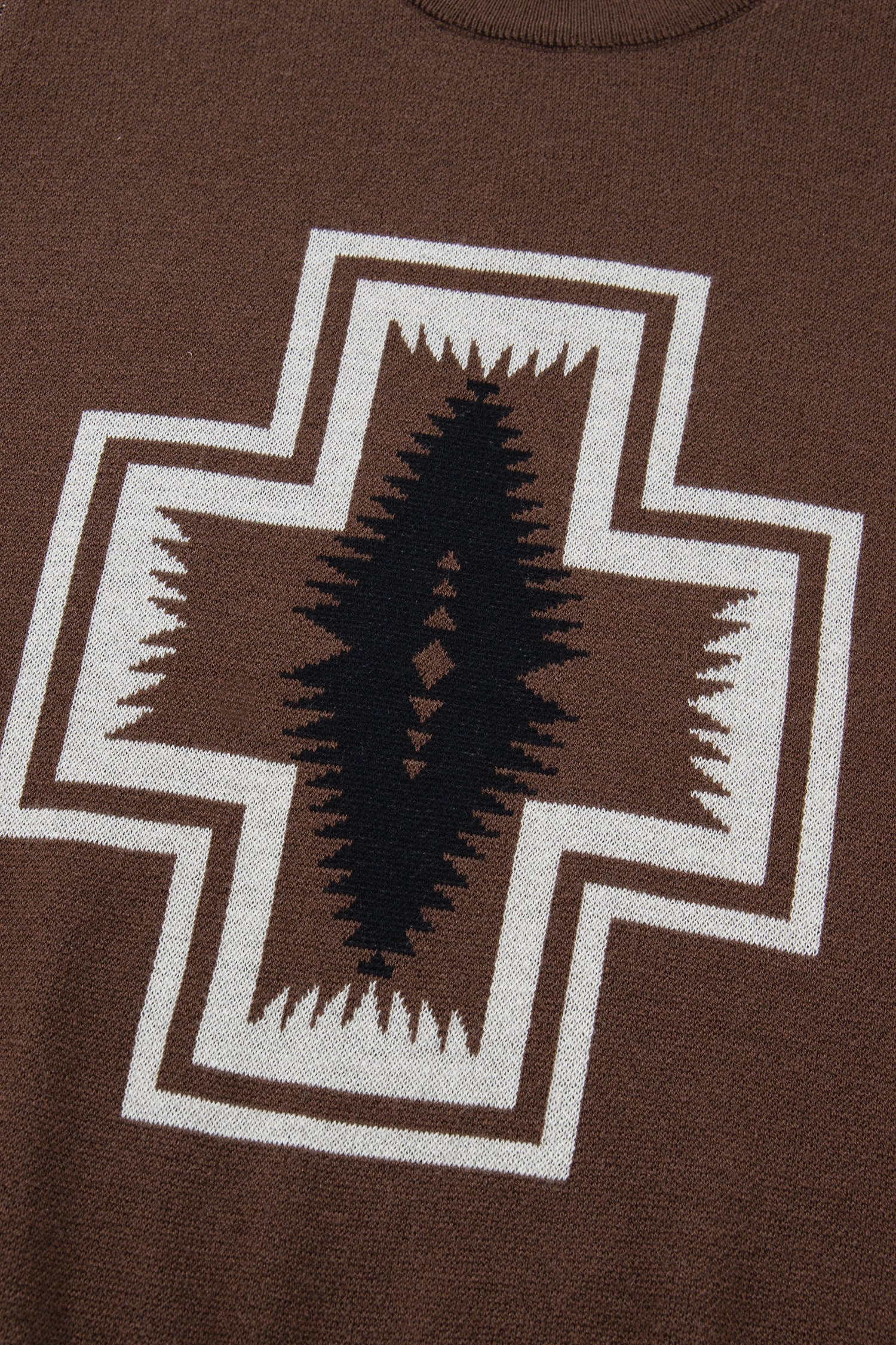 Western Print Short Sleeve Knit Casual Sweater – Brown