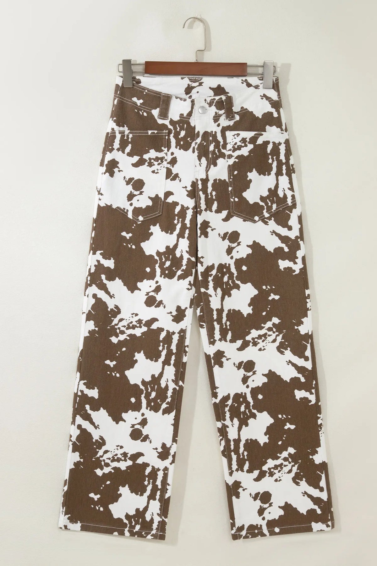 Abstract Pattern Regular Fit Full-Length Western Style Jeans – Brown