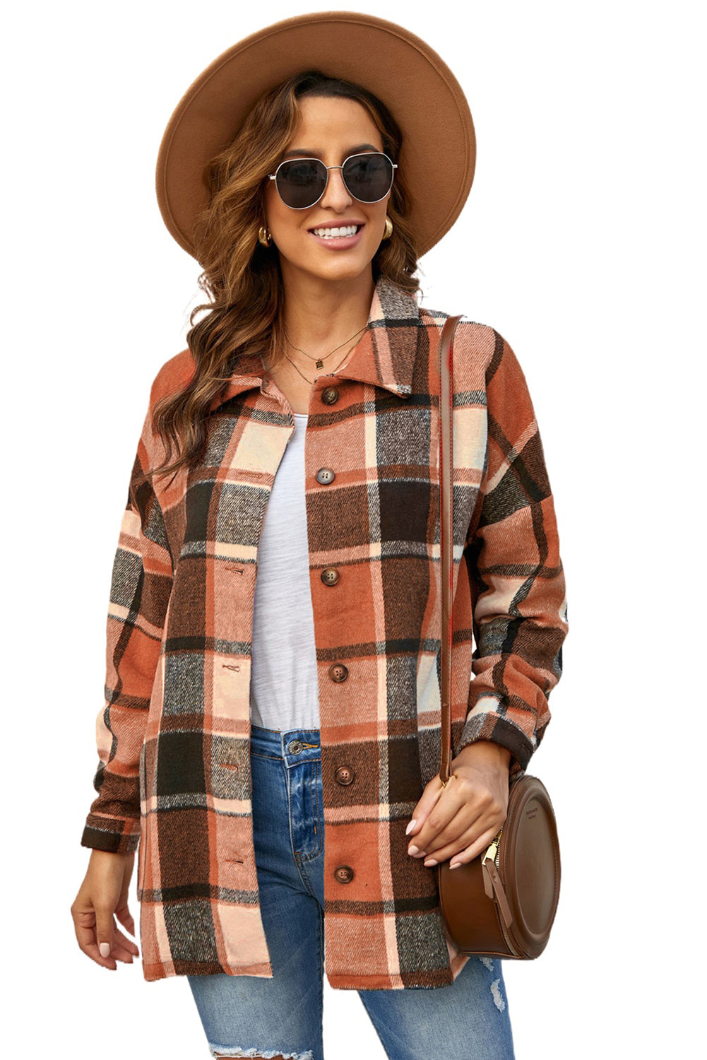 Plaid Print Buttoned Shirt Jacket Beagle Boutique Fashion Outlet