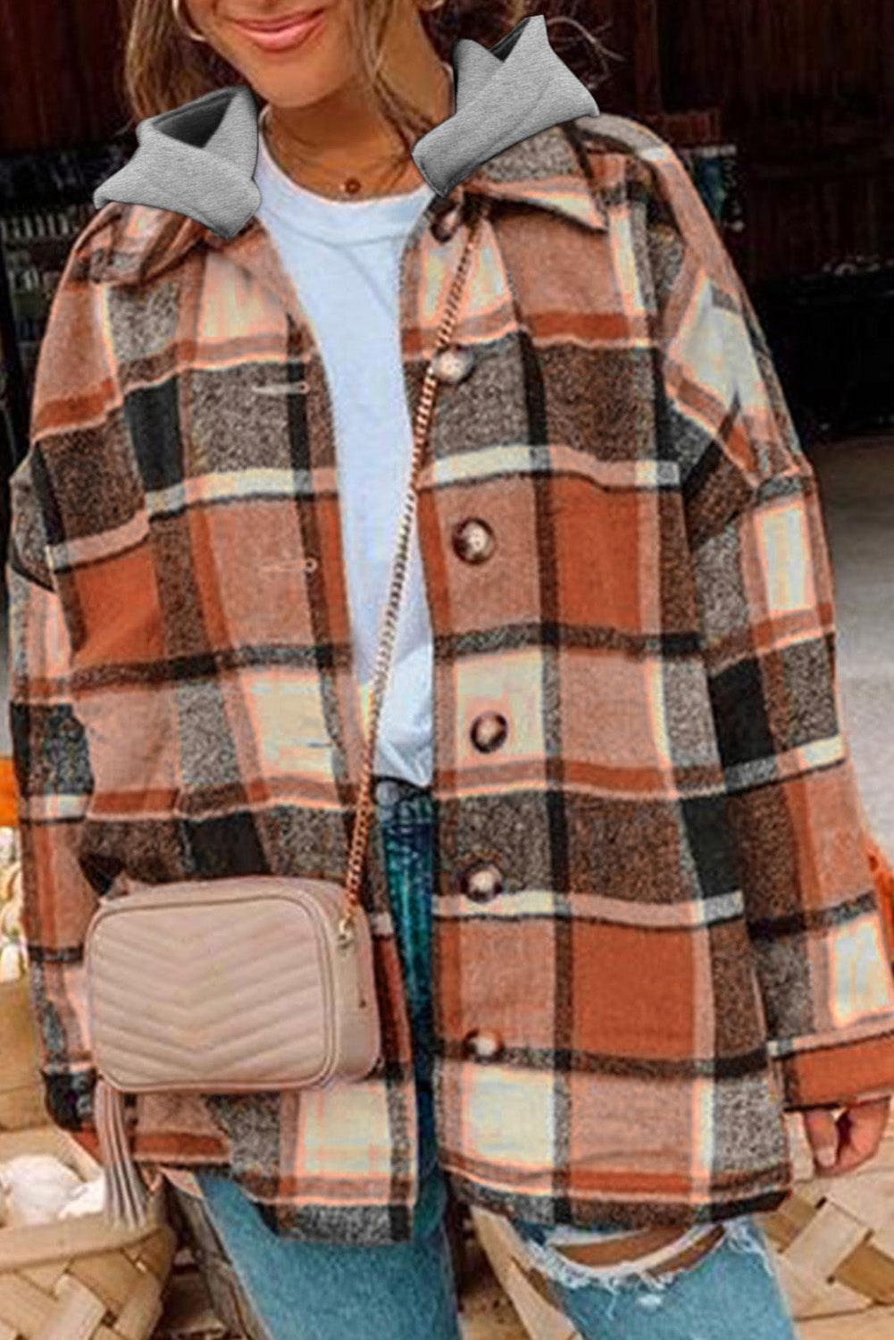 Green Hooded Plaid Button Front Shacket Beagle Boutique Fashion Outlet